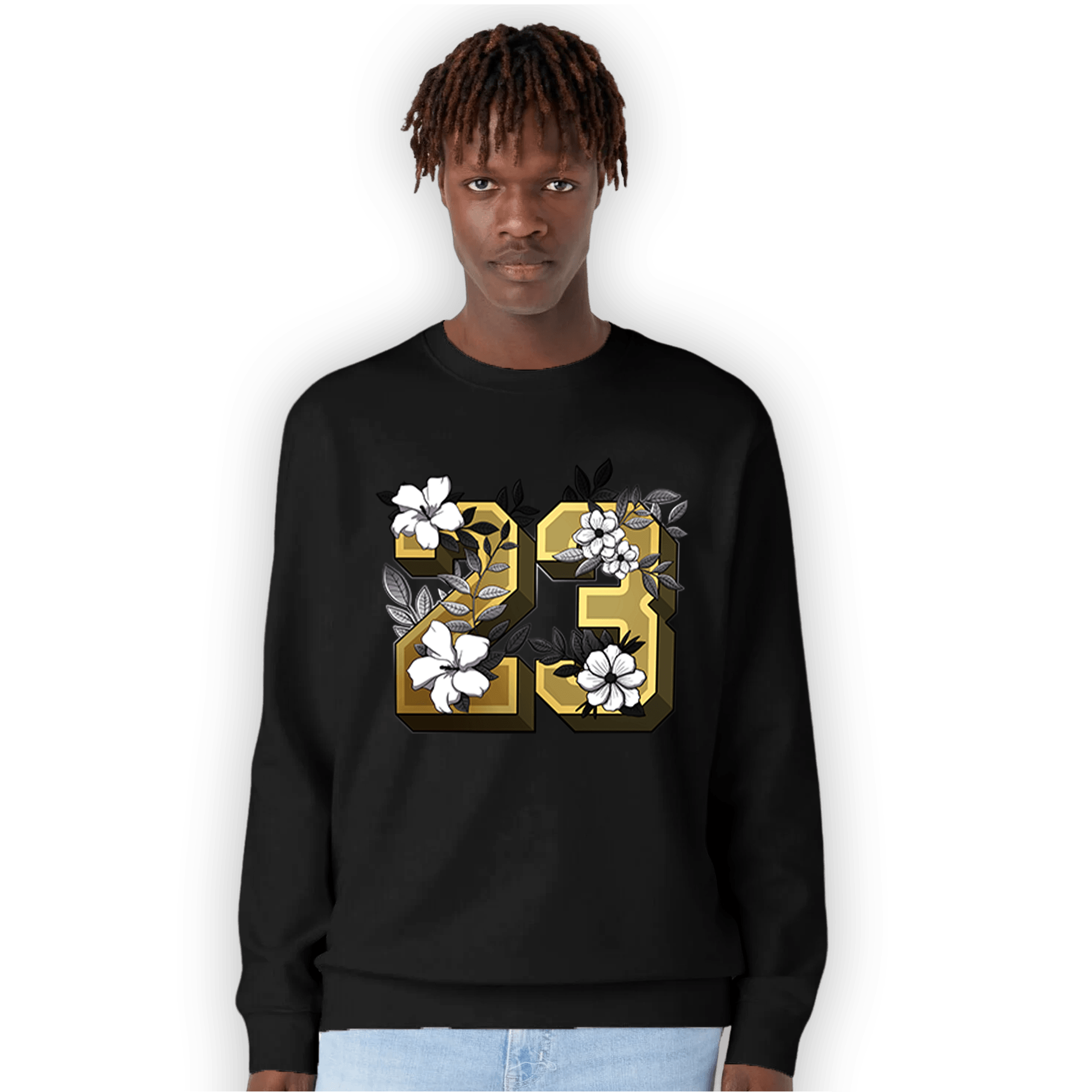 Mid SE Black Gold 1s Sweatshirt Match 23 Floral - NastyJamz