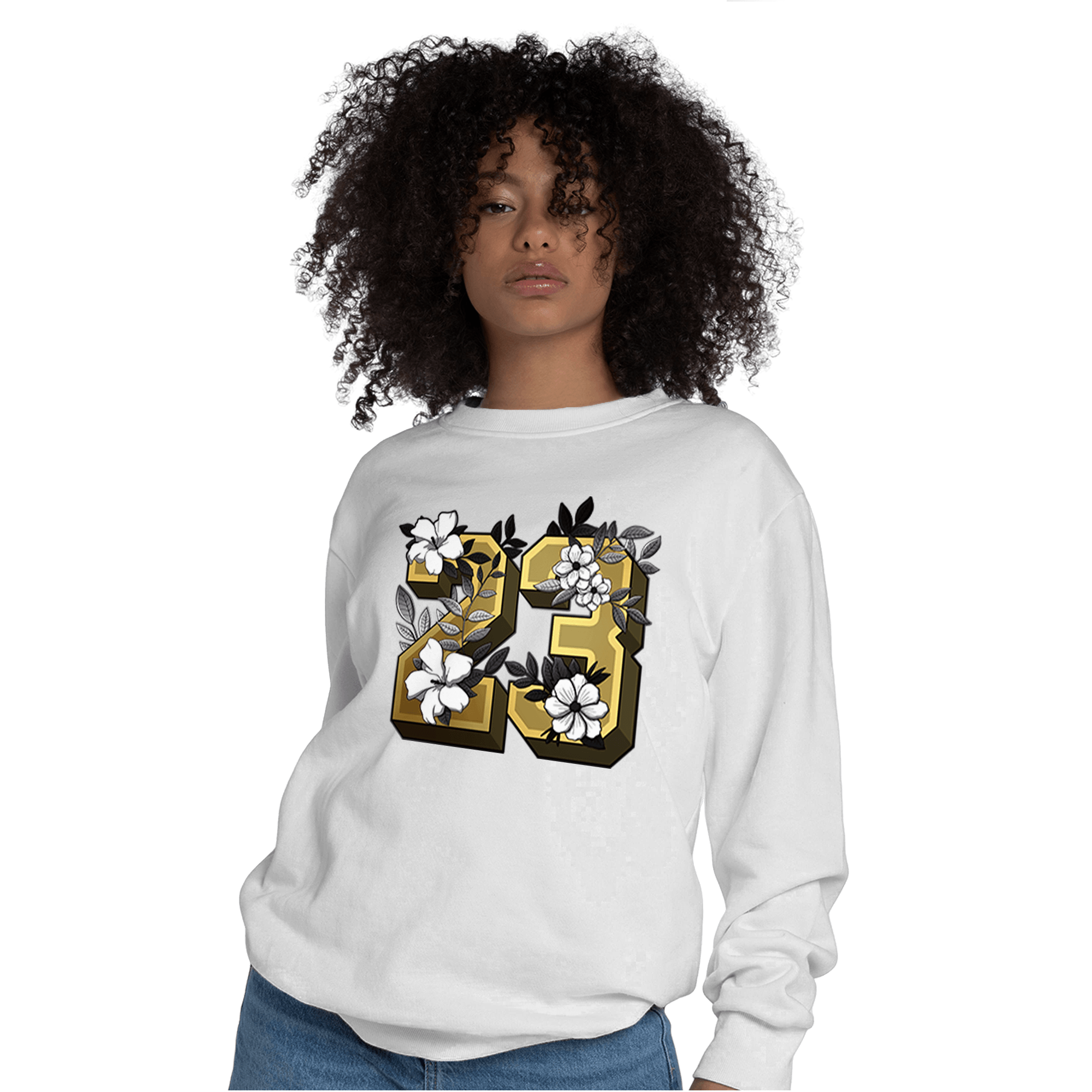 Mid SE Black Gold 1s Sweatshirt Match 23 Floral - NastyJamz