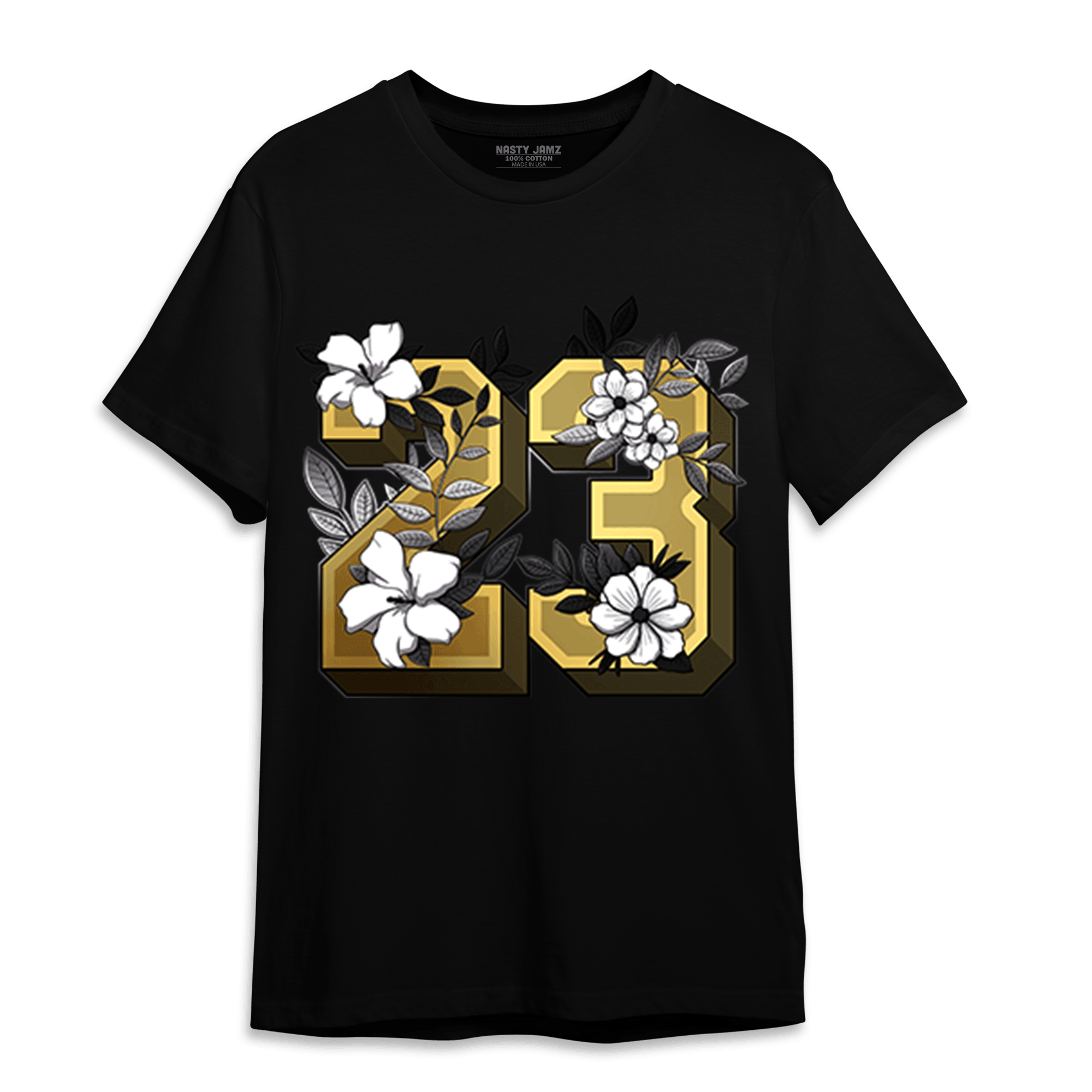 Mid SE Black Gold 1s T Shirt Match 23 Floral - NastyJamz