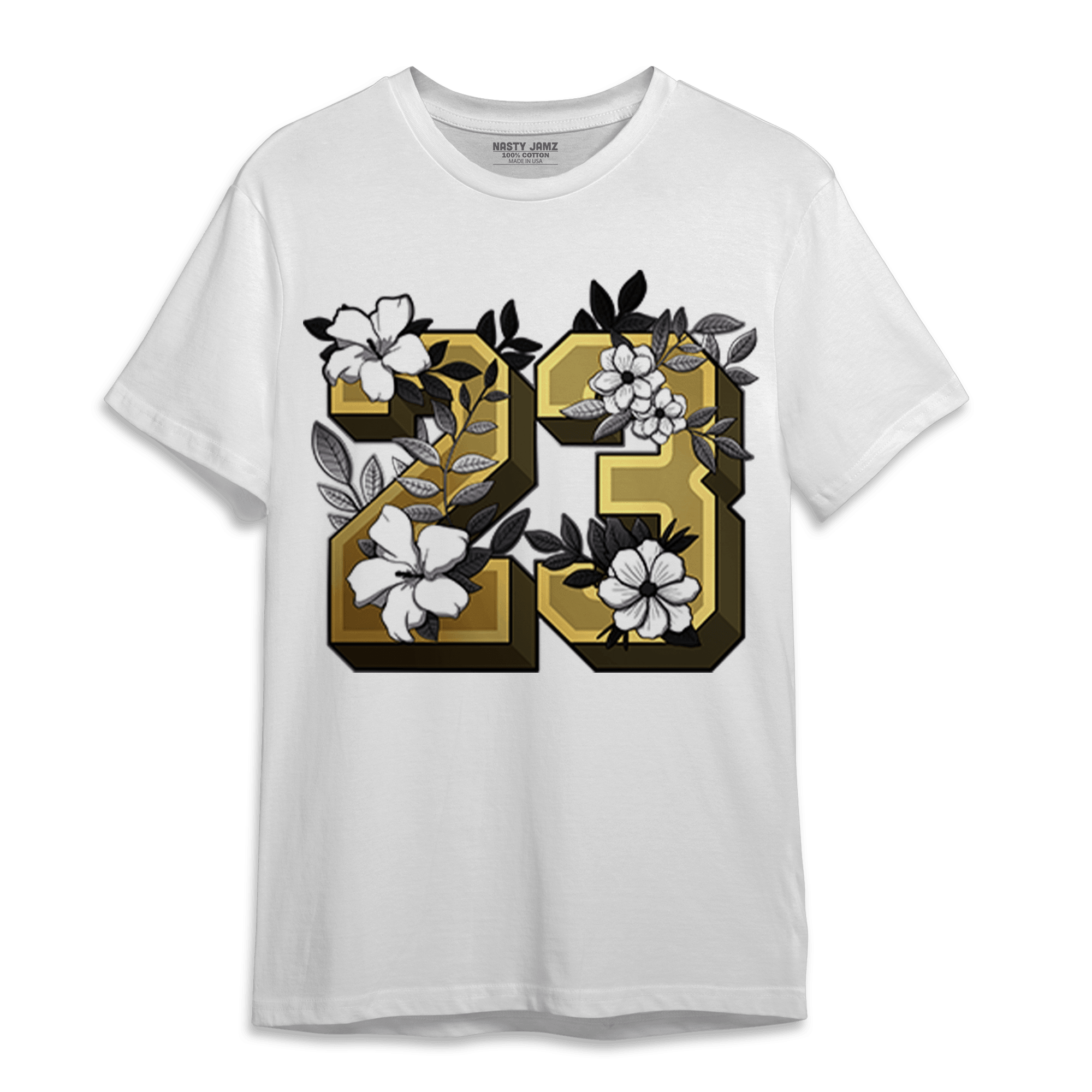 Mid SE Black Gold 1s T Shirt Match 23 Floral - NastyJamz