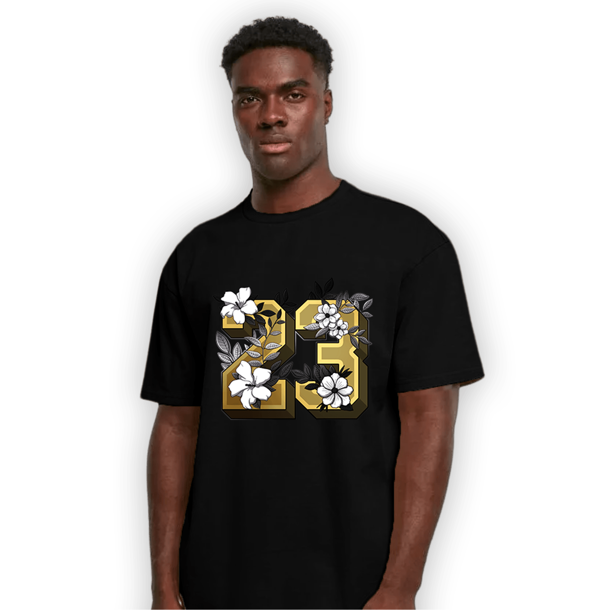 Mid SE Black Gold 1s T Shirt Match 23 Floral - NastyJamz