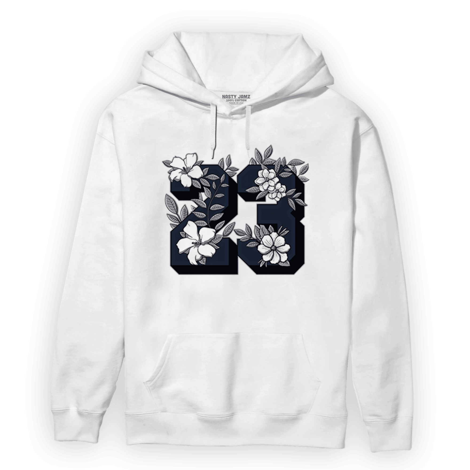 White Navy 3s Hoodie Match 23 Floral - NastyJamz