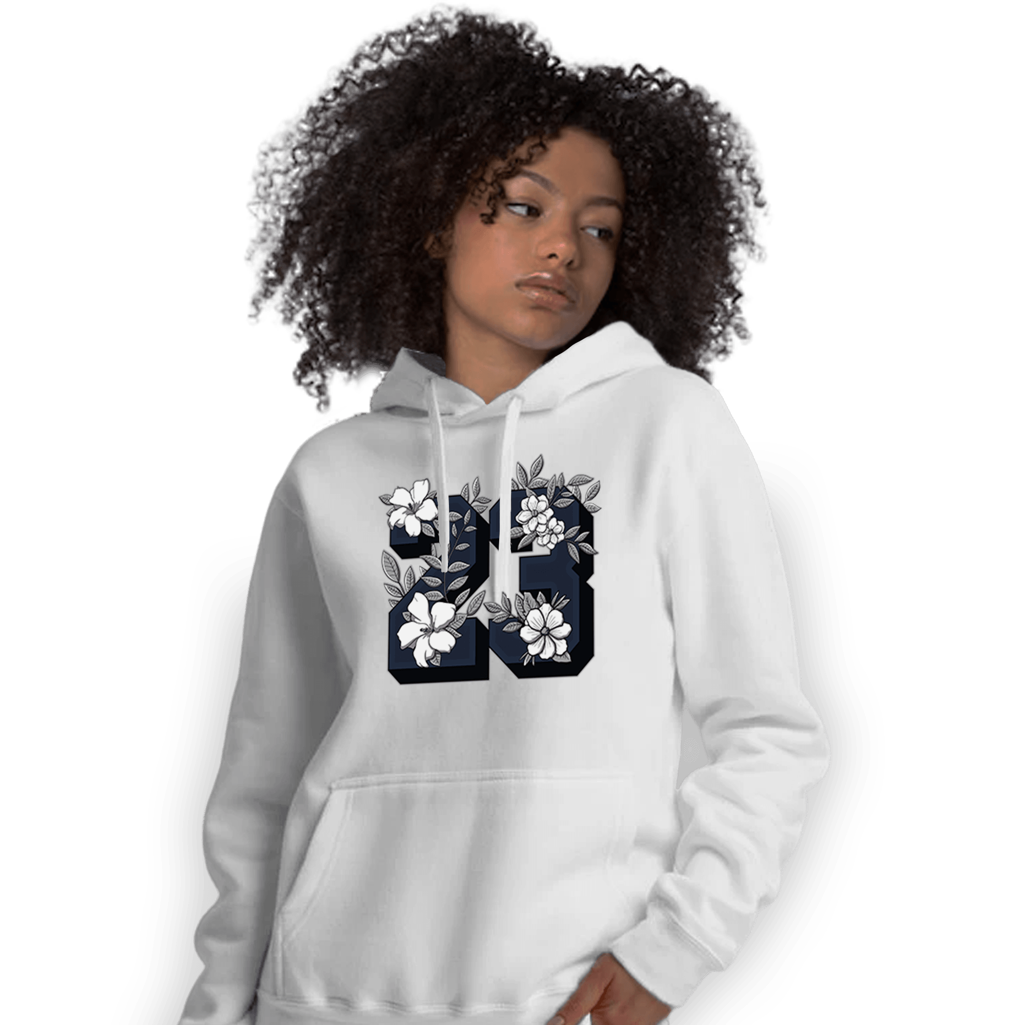 White Navy 3s Hoodie Match 23 Floral - NastyJamz