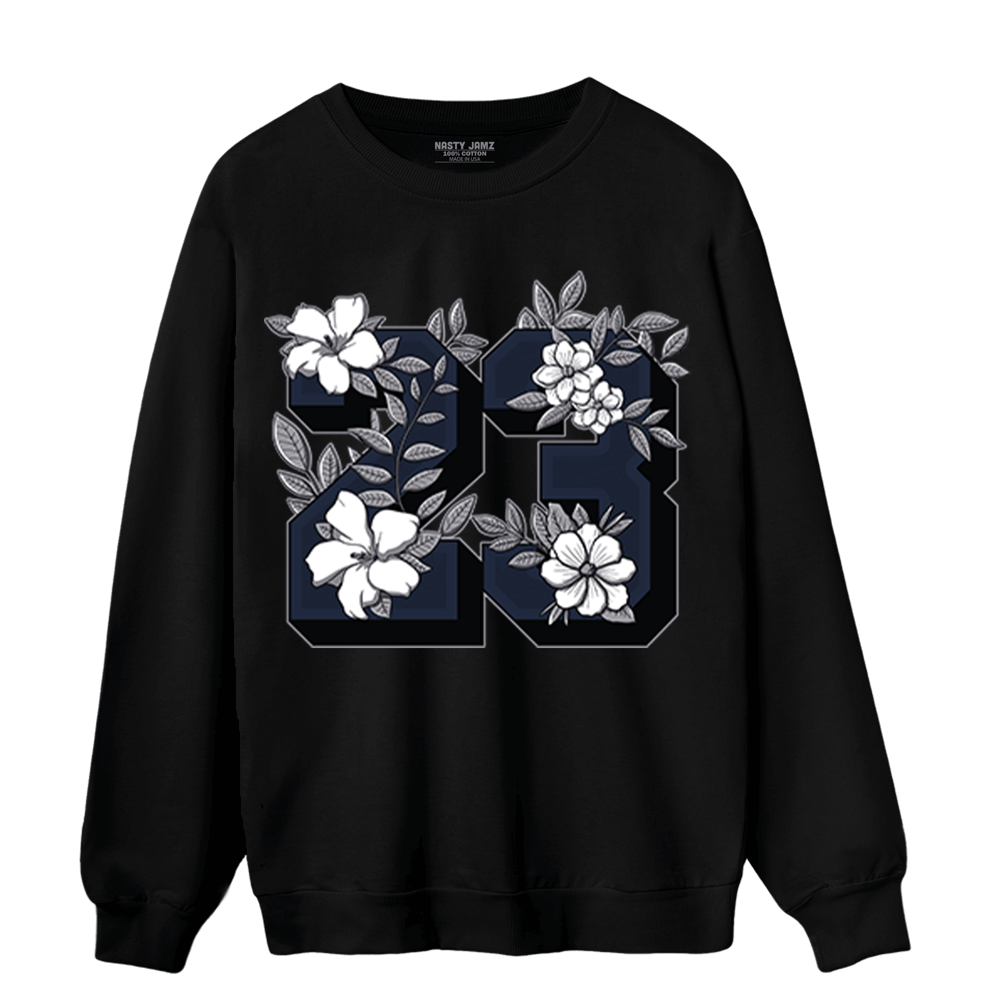 White Navy 3s Sweatshirt Match 23 Floral - NastyJamz