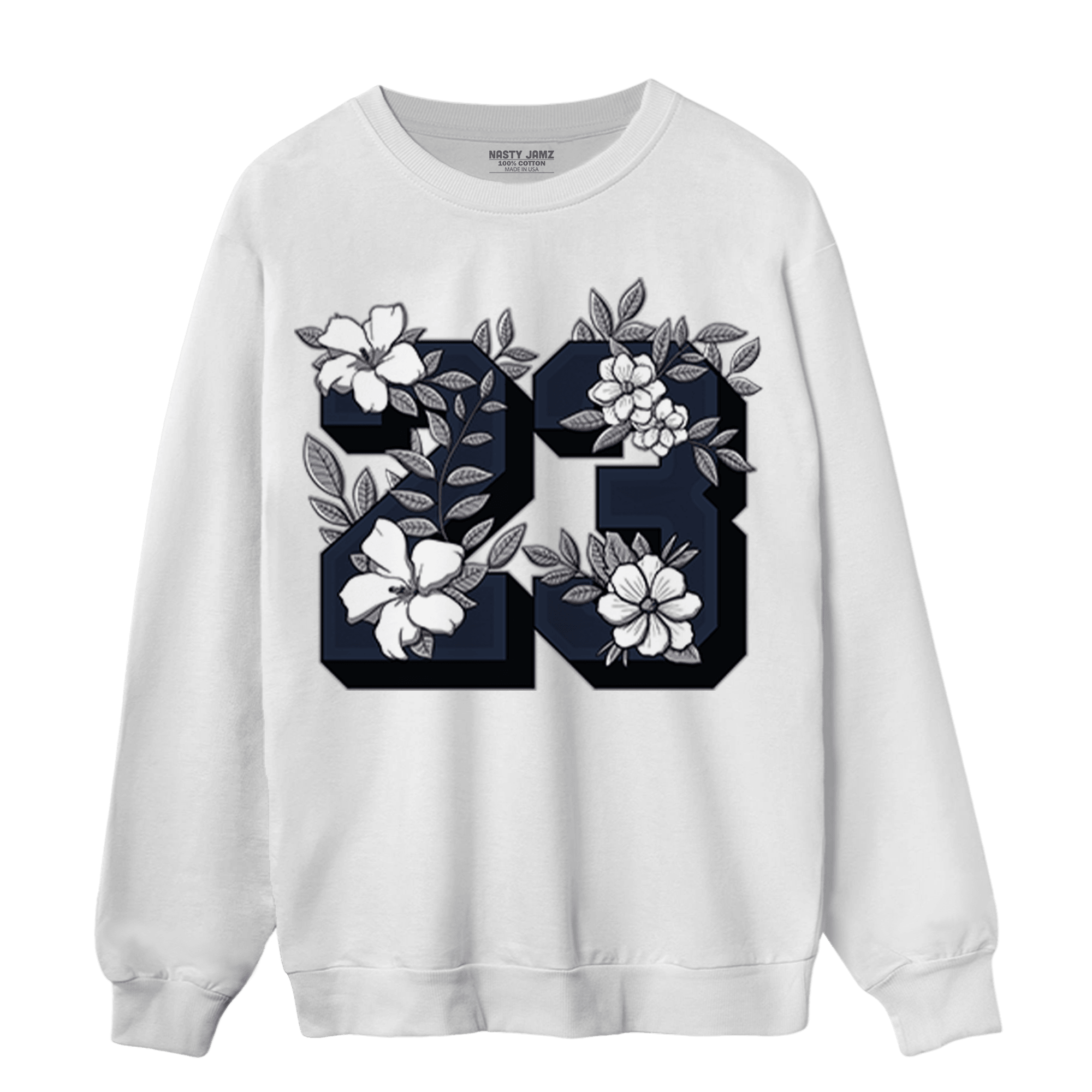 White Navy 3s Sweatshirt Match 23 Floral - NastyJamz