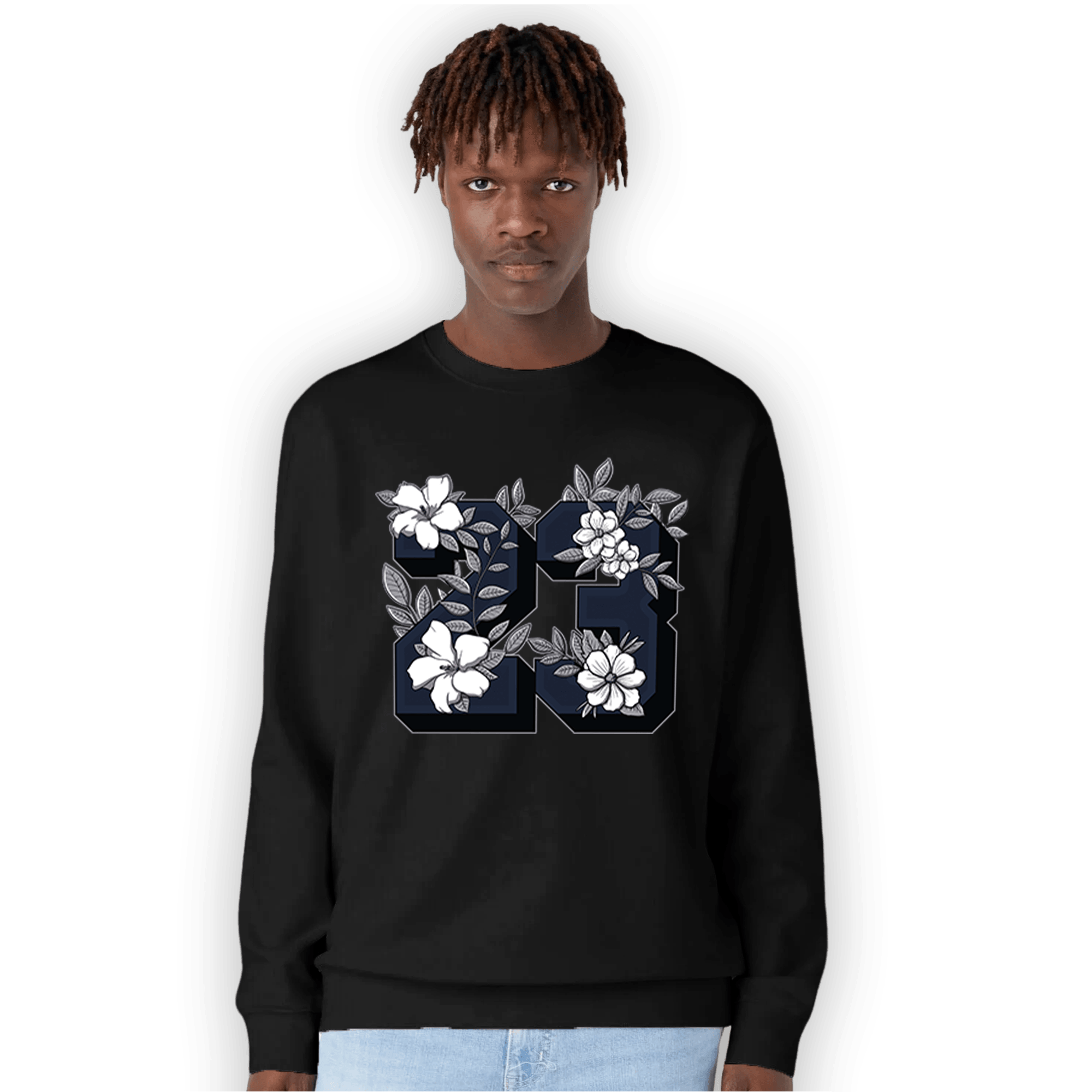 White Navy 3s Sweatshirt Match 23 Floral - NastyJamz
