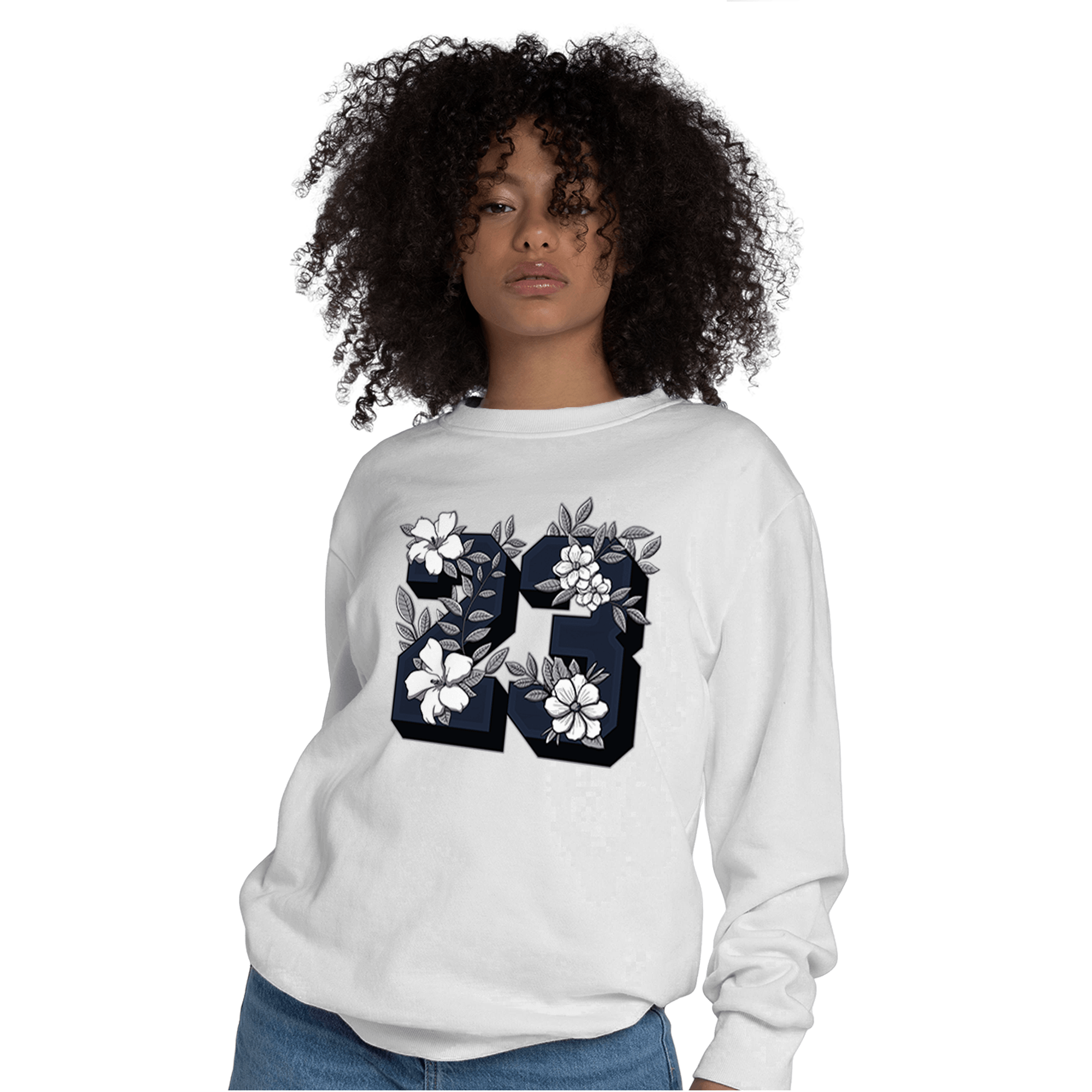 White Navy 3s Sweatshirt Match 23 Floral - NastyJamz