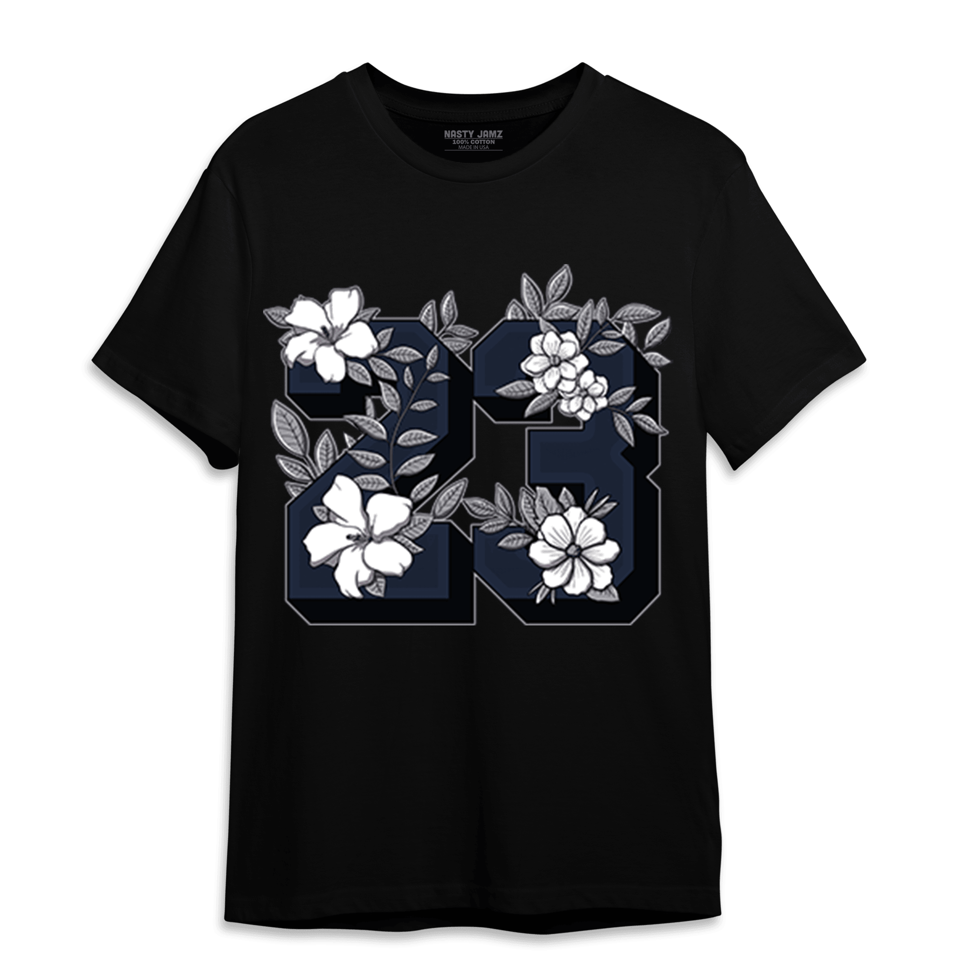 White Navy 3s T Shirt Match 23 Floral - NastyJamz