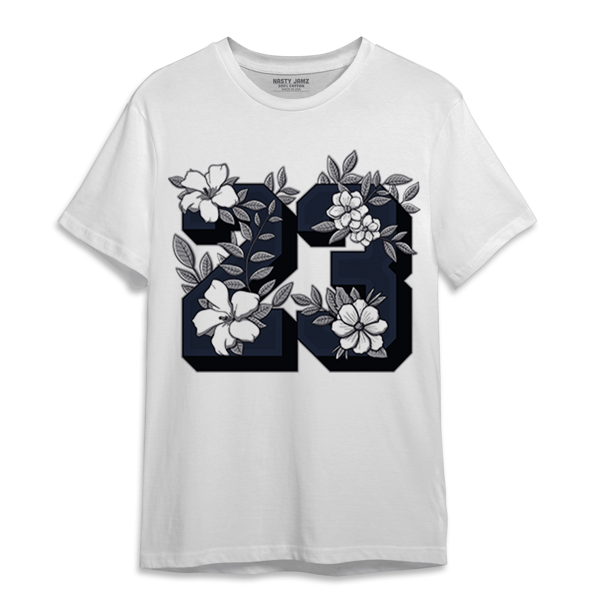 White Navy 3s T Shirt Match 23 Floral - NastyJamz