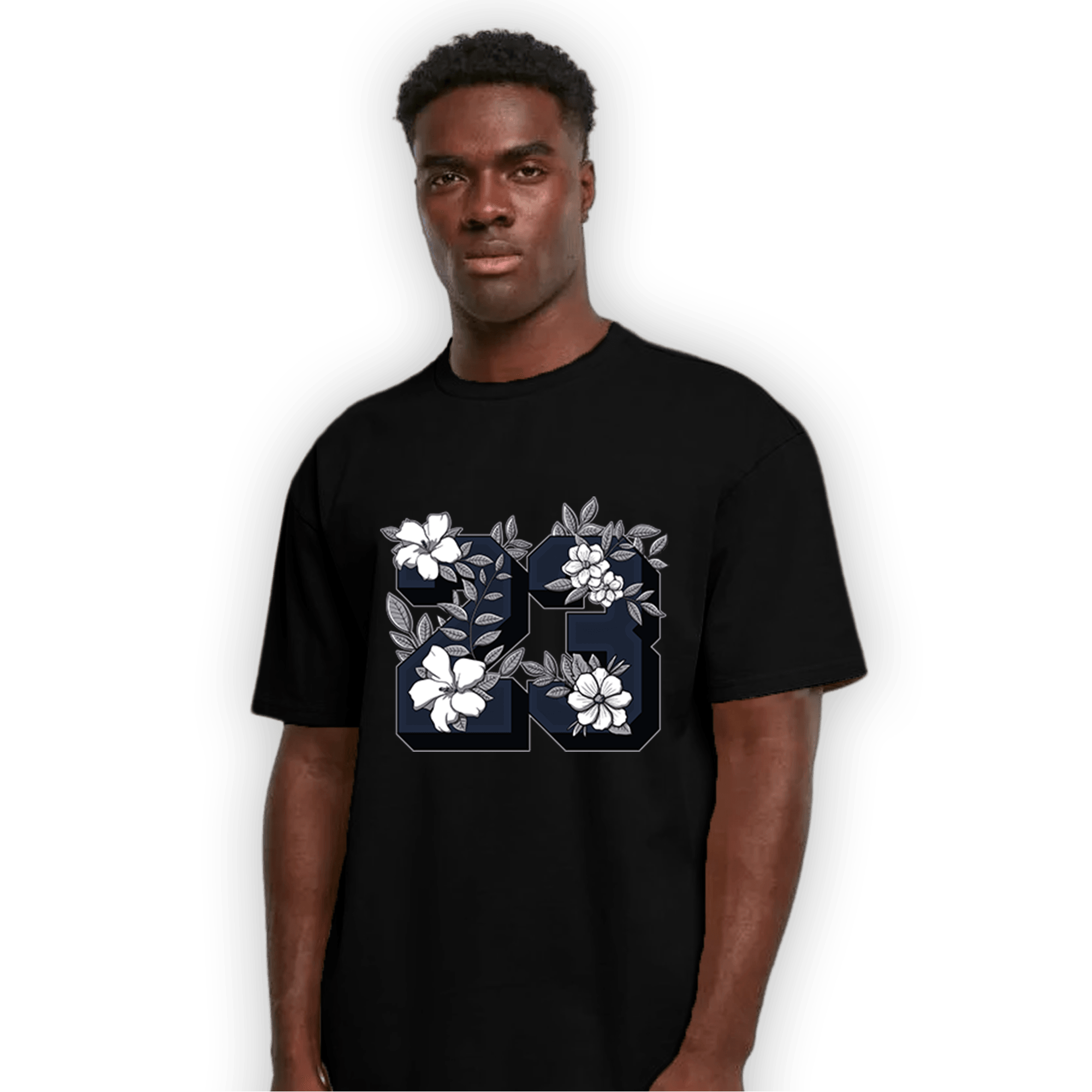 White Navy 3s T Shirt Match 23 Floral - NastyJamz