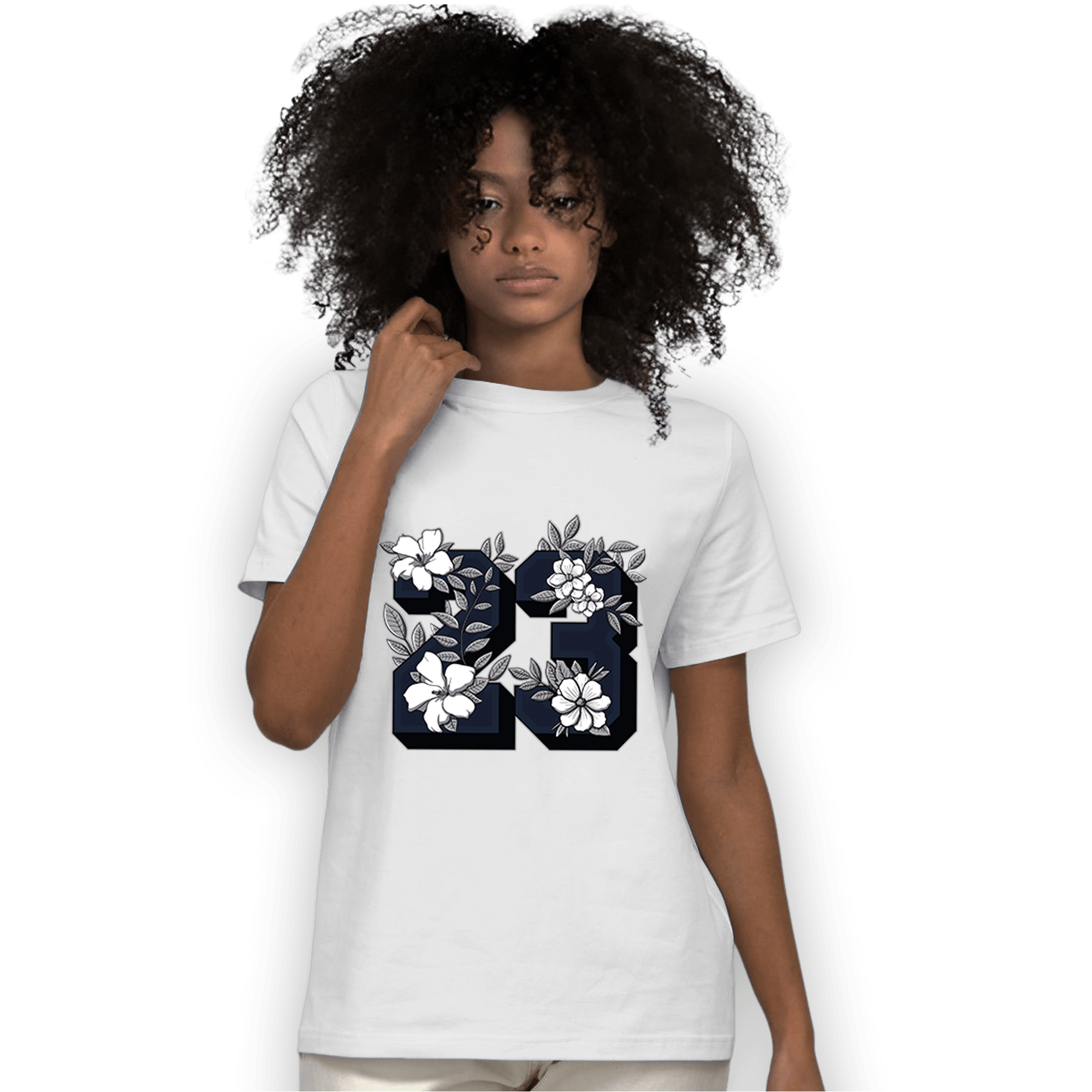 White Navy 3s T Shirt Match 23 Floral - NastyJamz