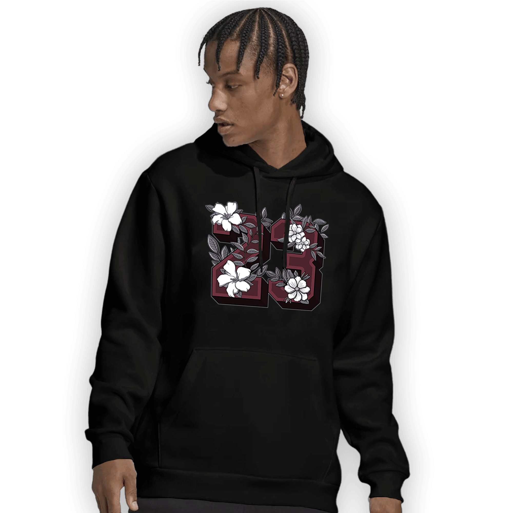 Burgundy 5s Hoodie Match 23 Floral - NastyJamz