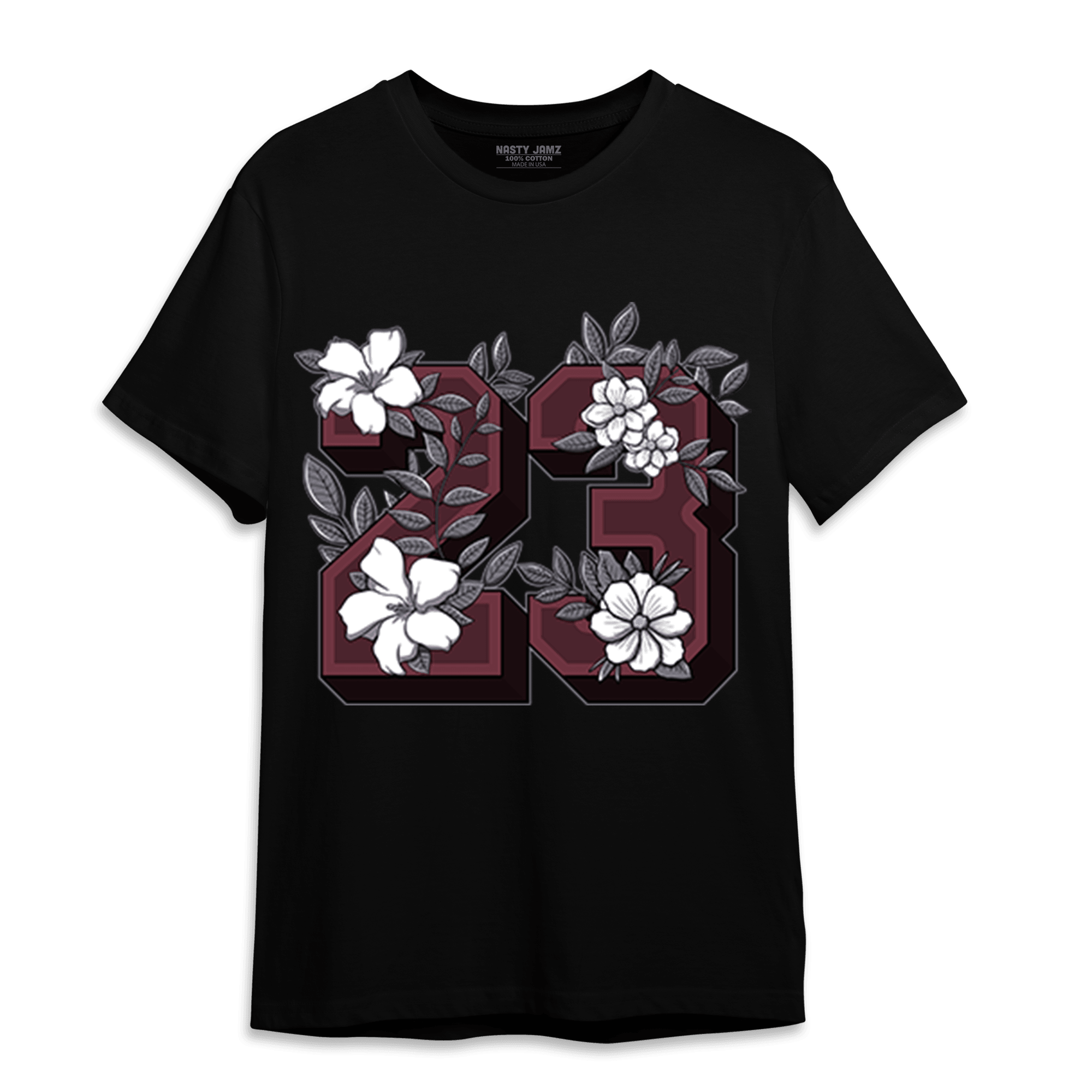 Burgundy 5s T Shirt Match 23 Floral - NastyJamz