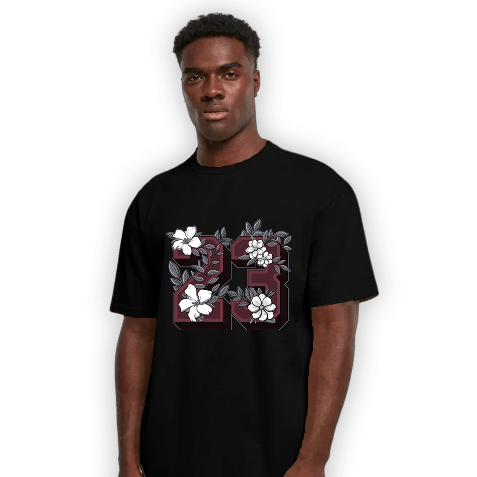 Burgundy 5s T Shirt Match 23 Floral - NastyJamz