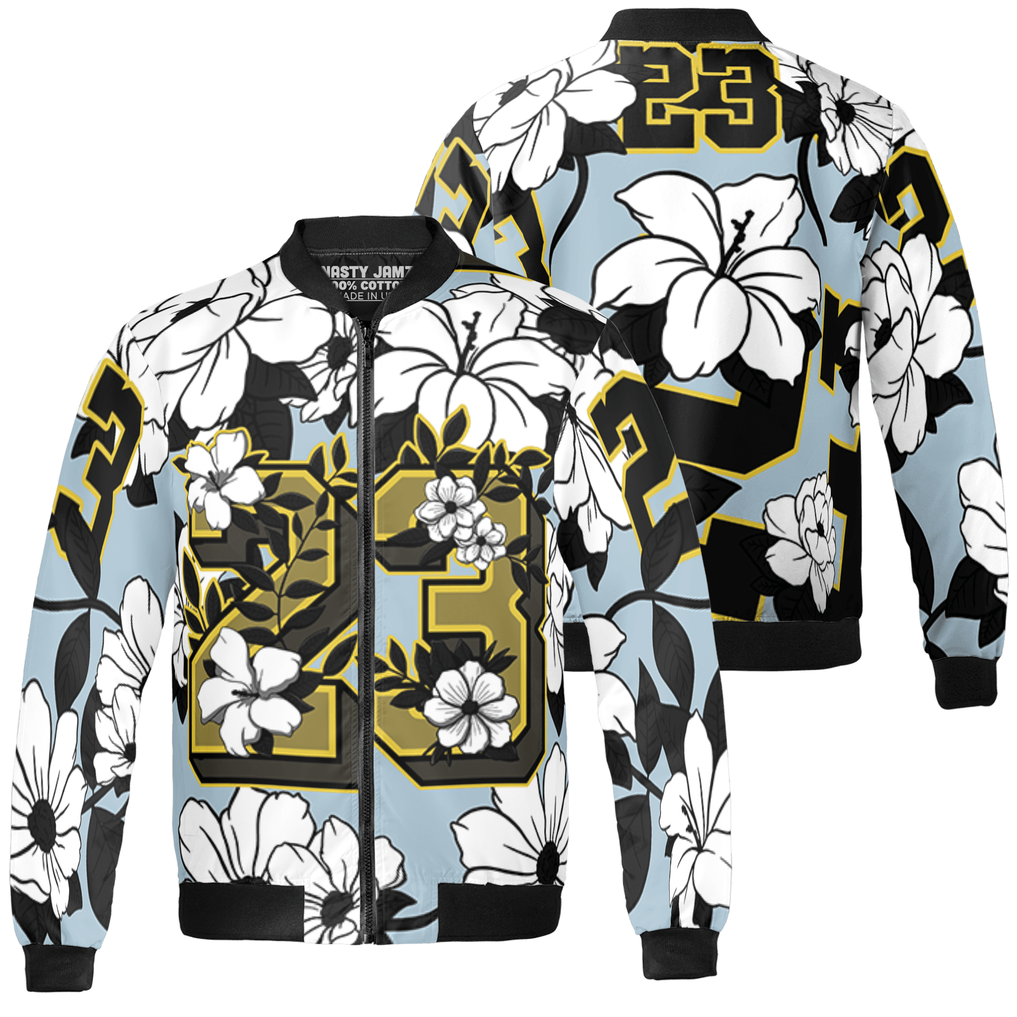 Blue Grey 13s Jacket Match 23 Floral 3D All-Over Print Flowers - NastyJamz