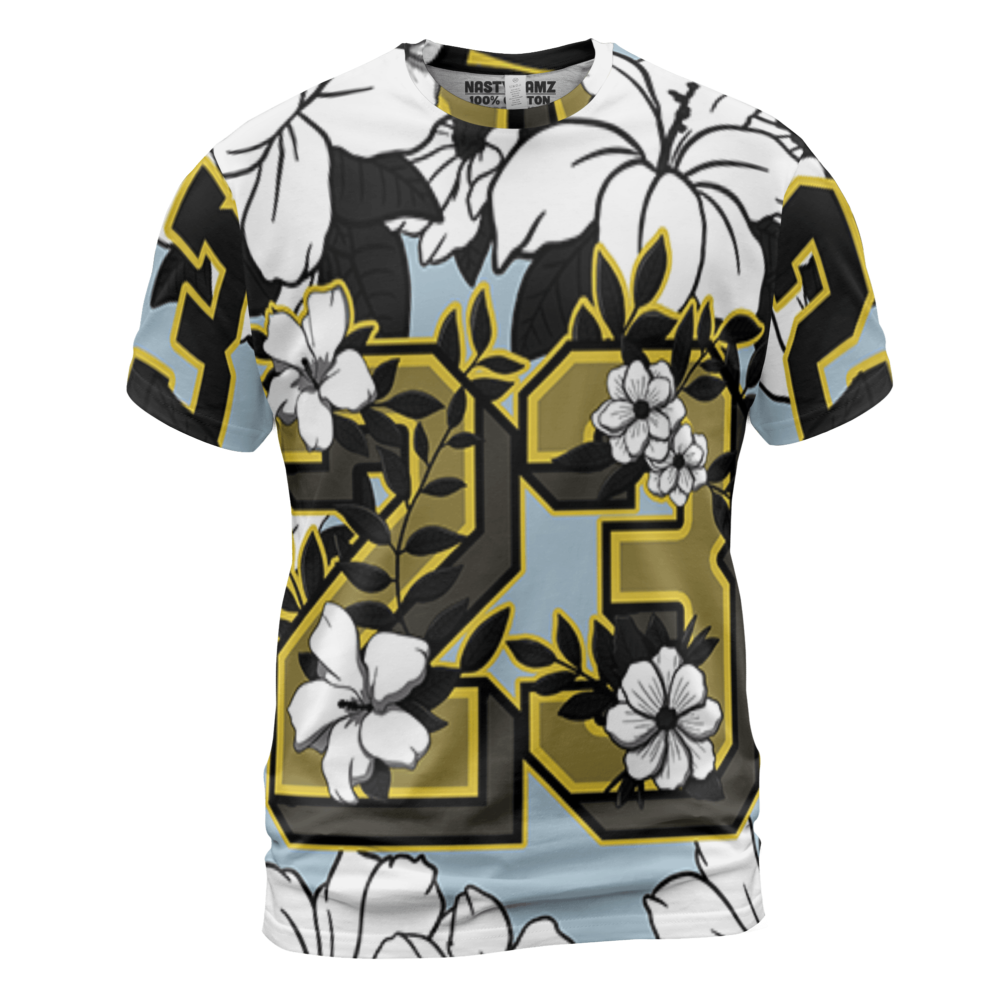 Blue Grey 13s T Shirt Match 23 Floral 3D All-Over Print Flowers - NastyJamz