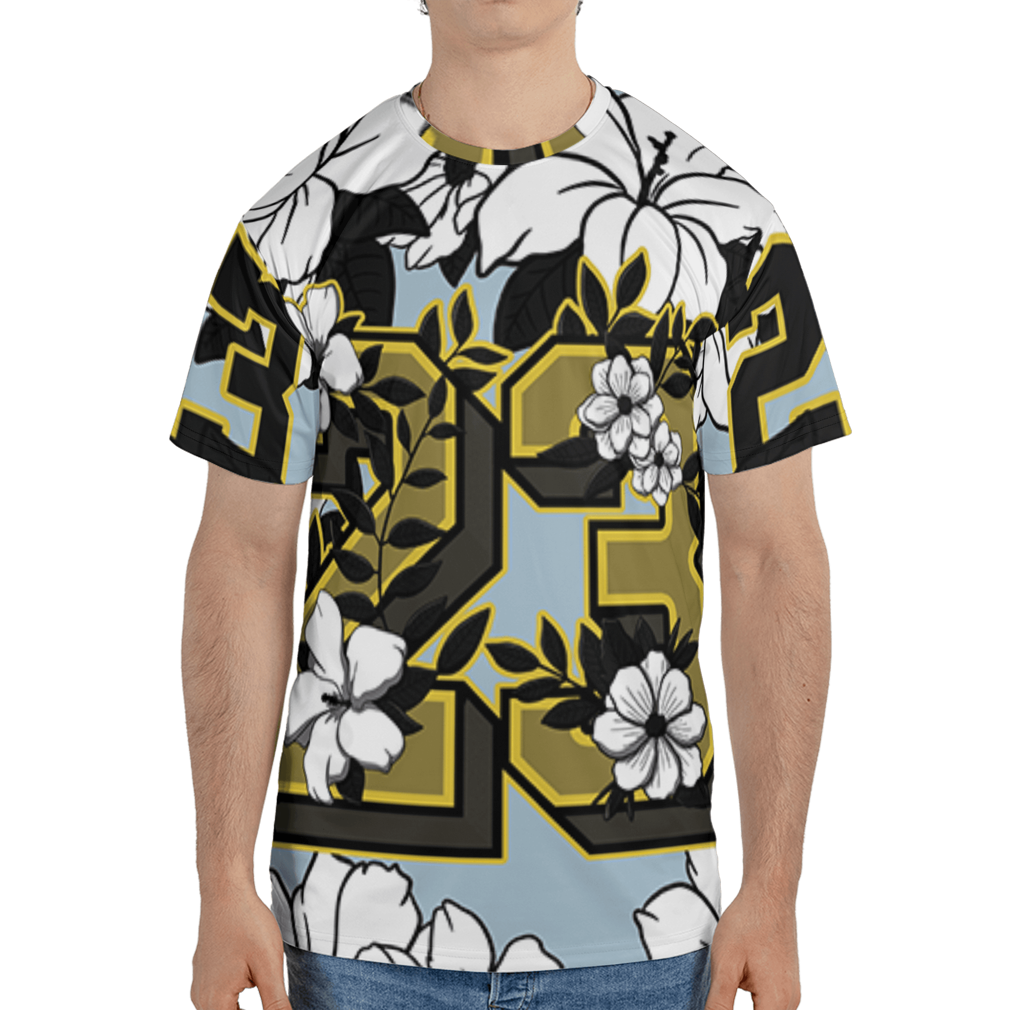 Blue Grey 13s T Shirt Match 23 Floral 3D All-Over Print Flowers - NastyJamz