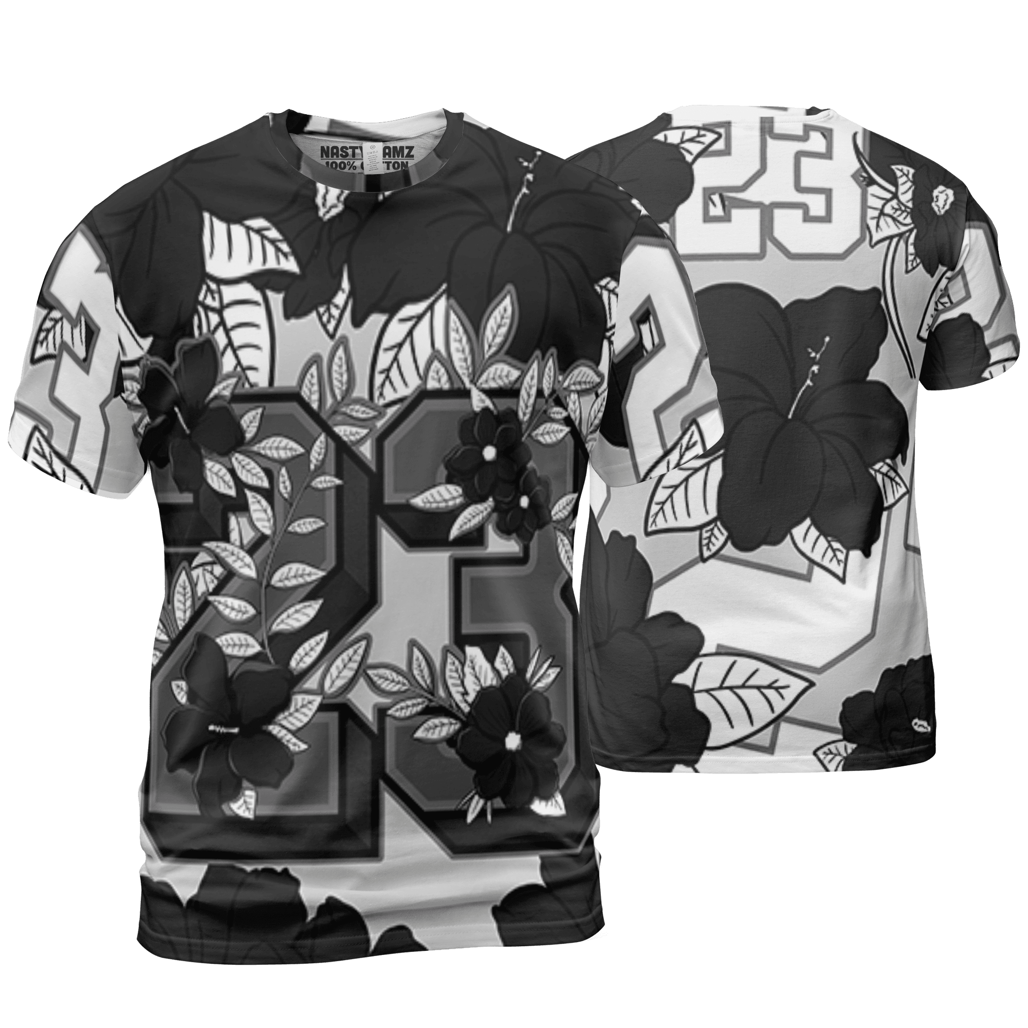Retro High OG Black White 1s T Shirt Match 23 Floral 3D All-Over Print Flowers - NastyJamz
