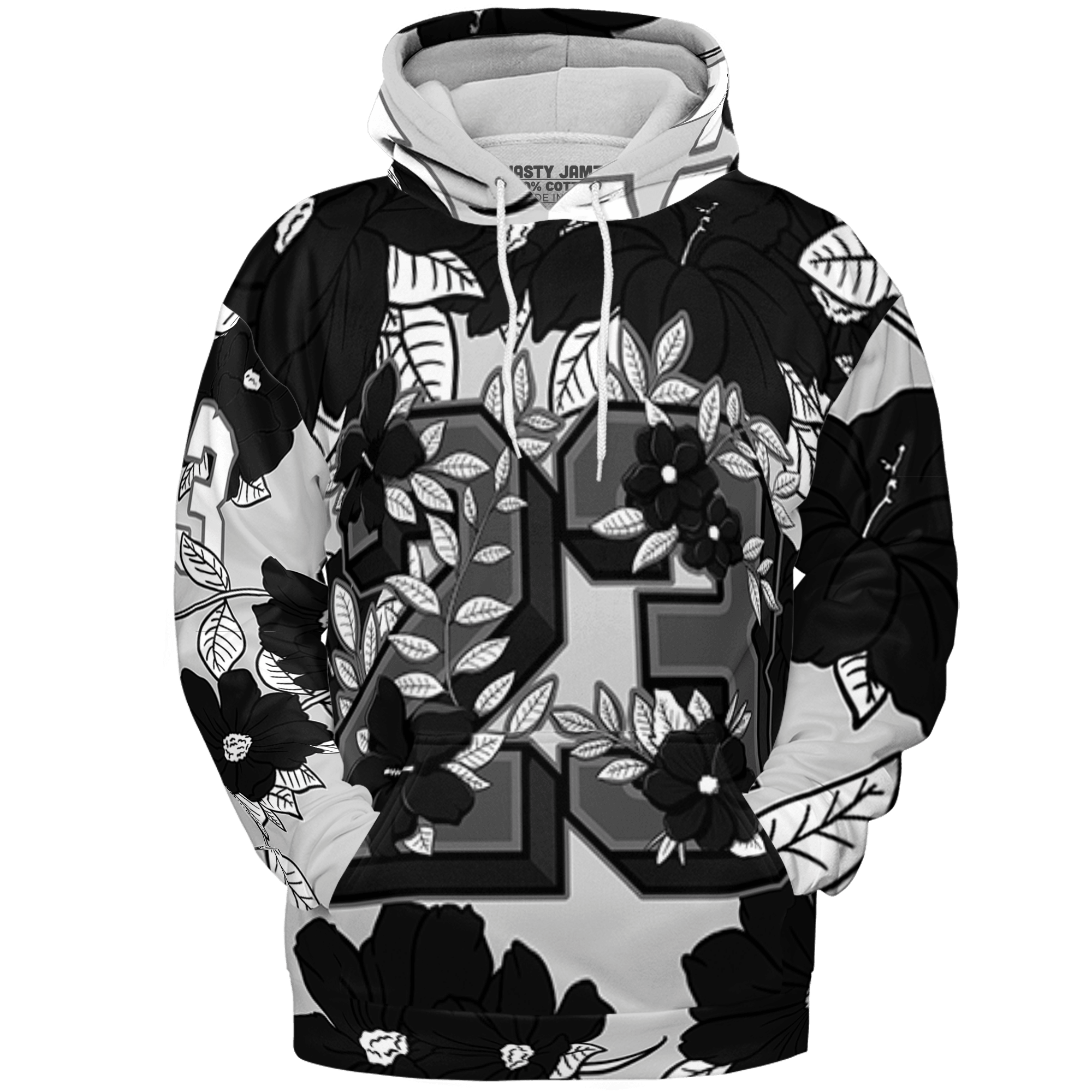 Retro High OG Black White 1s Hoodie Match 23 Floral 3D All-Over Print Flowers - NastyJamz