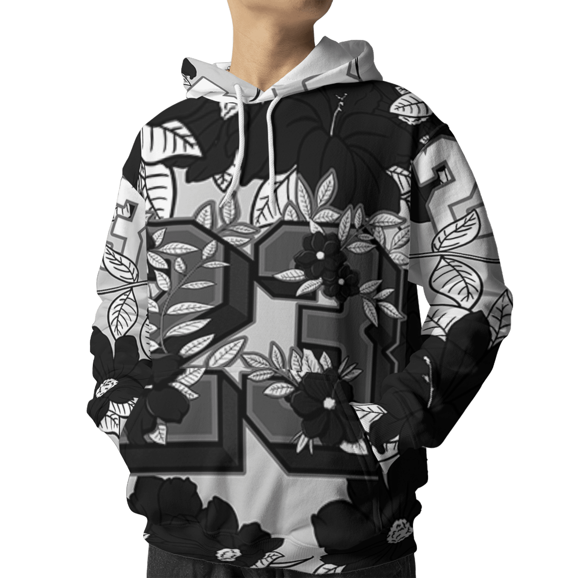 Retro High OG Black White 1s Hoodie Match 23 Floral 3D All-Over Print Flowers - NastyJamz