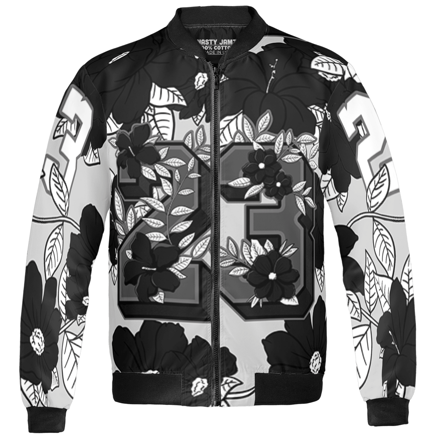 Retro High OG Black White 1s Jacket Match 23 Floral 3D All-Over Print Flowers - NastyJamz