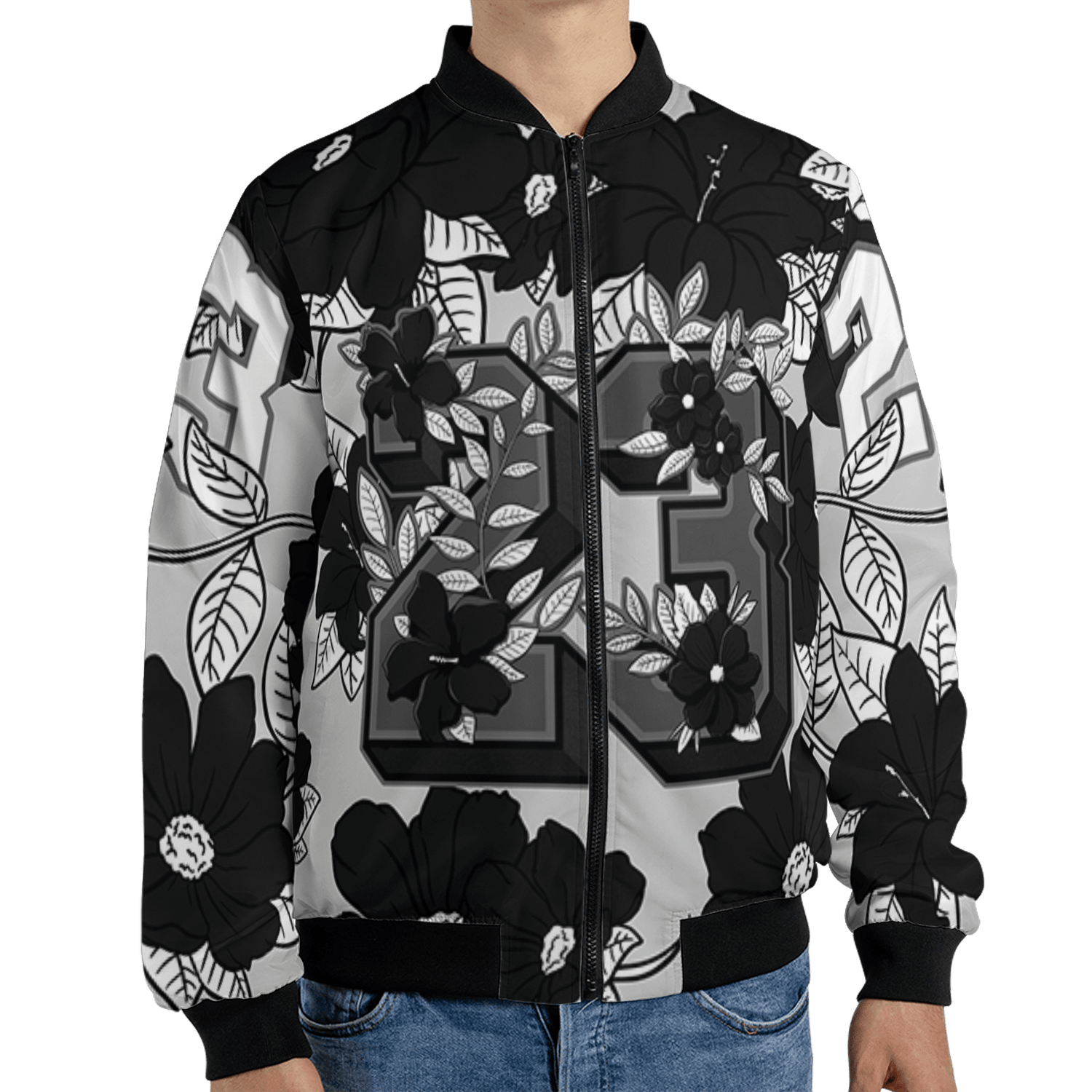 Retro High OG Black White 1s Jacket Match 23 Floral 3D All-Over Print Flowers - NastyJamz