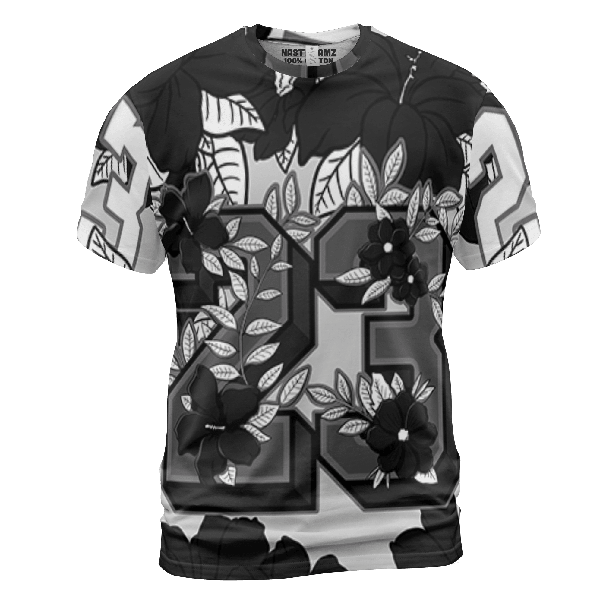 Retro High OG Black White 1s T Shirt Match 23 Floral 3D All-Over Print Flowers - NastyJamz
