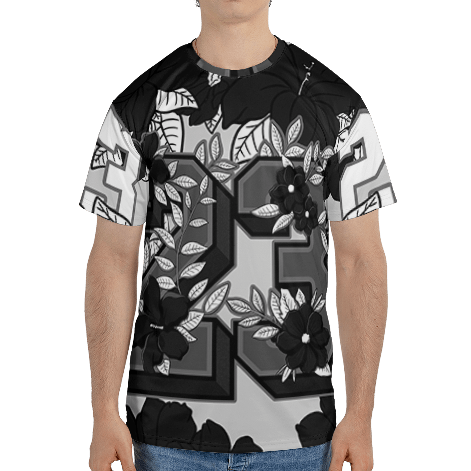 Retro High OG Black White 1s T Shirt Match 23 Floral 3D All-Over Print Flowers - NastyJamz