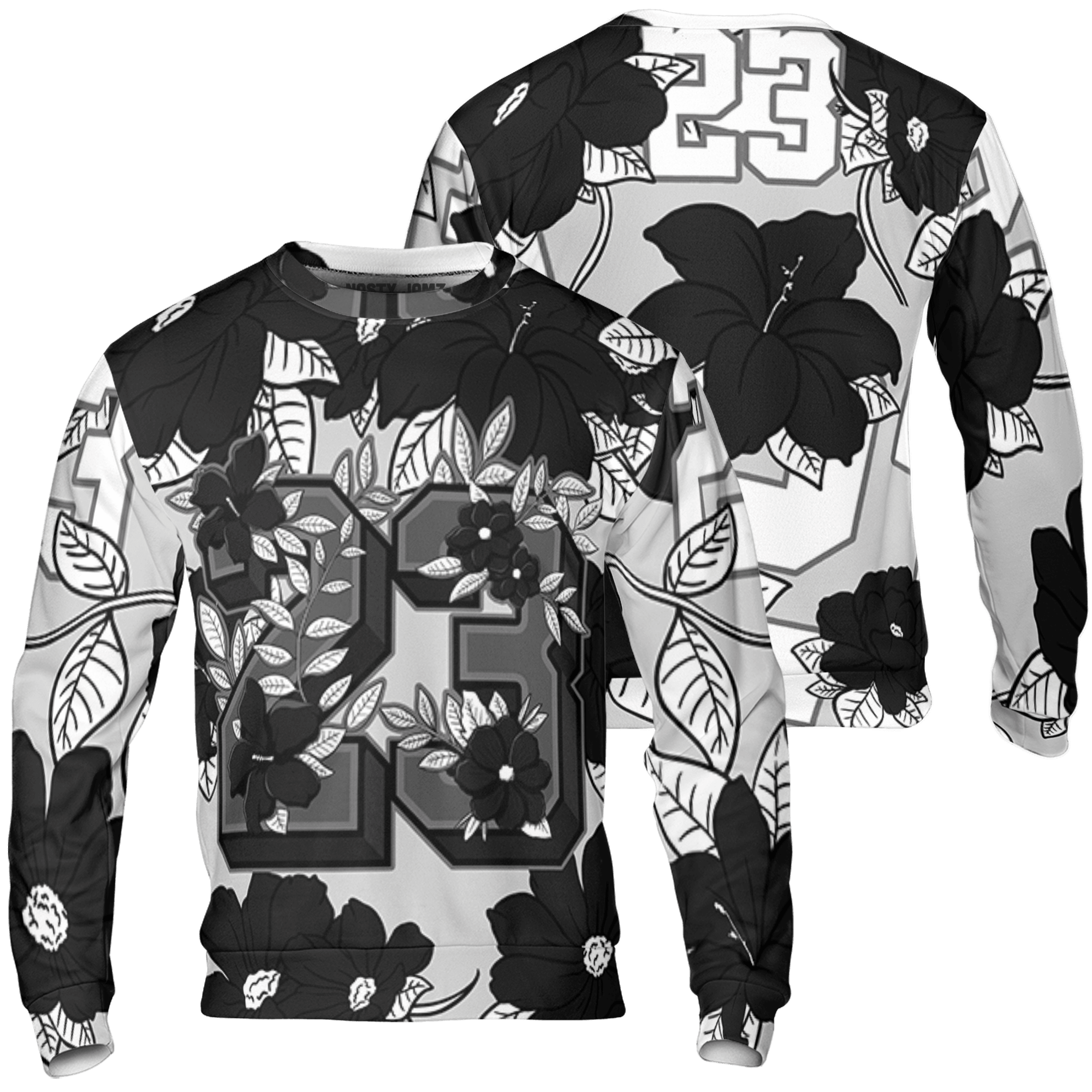 Retro High OG Black White 1s Sweatshirt Match 23 Floral 3D All-Over Print Flowers - NastyJamz