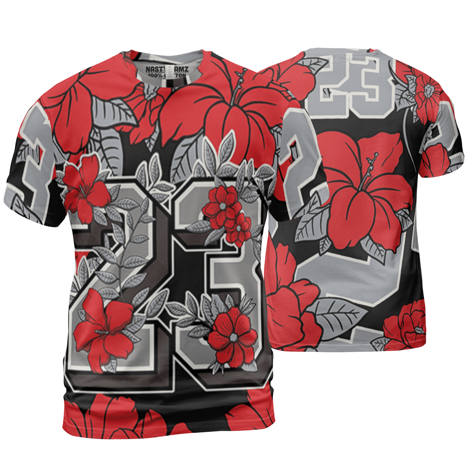 Bred Reimagined 4s T Shirt Match 23 Floral 3D All-Over Print Flowers - NastyJamz