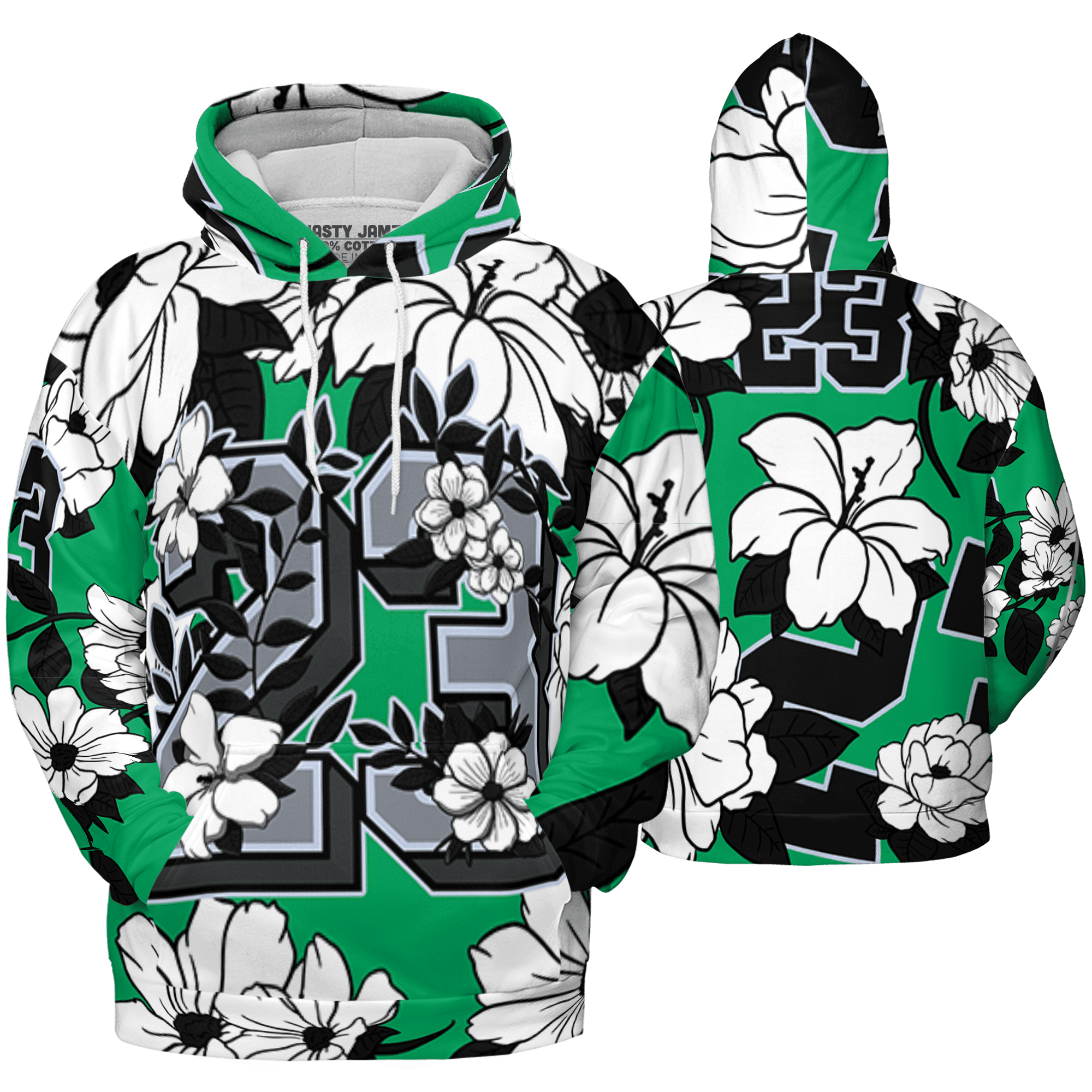 Lucky Green 5s Hoodie Match 23 Floral 3D All-Over Print Flowers - NastyJamz