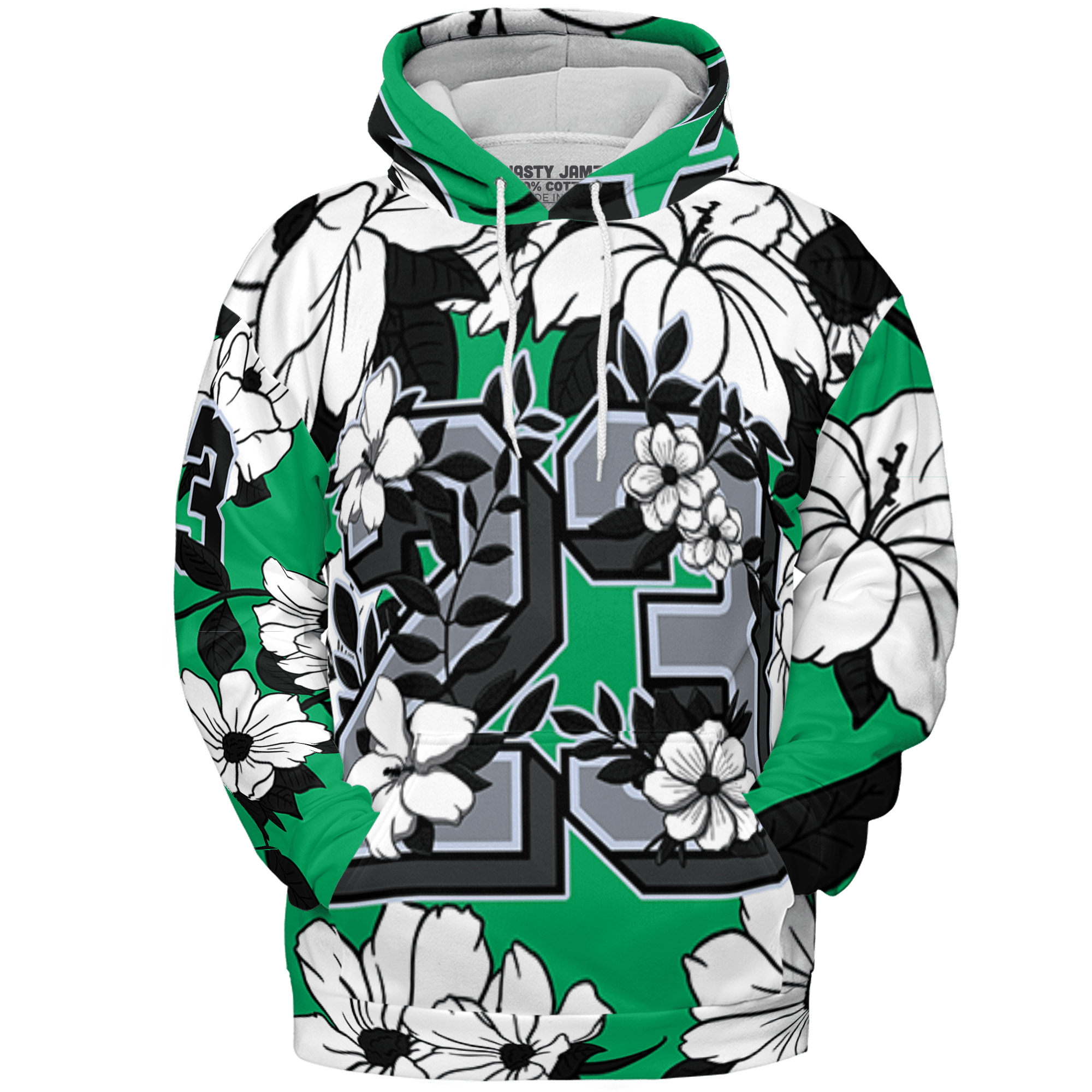 Lucky Green 5s Hoodie Match 23 Floral 3D All-Over Print Flowers - NastyJamz