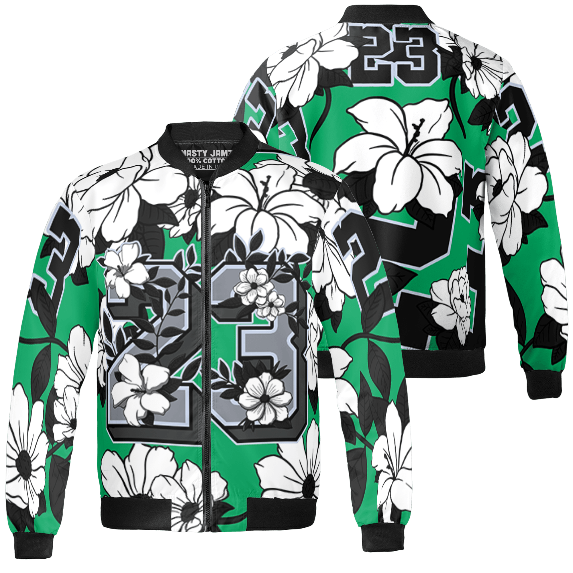 Lucky Green 5s Jacket Match 23 Floral 3D All-Over Print Flowers - NastyJamz