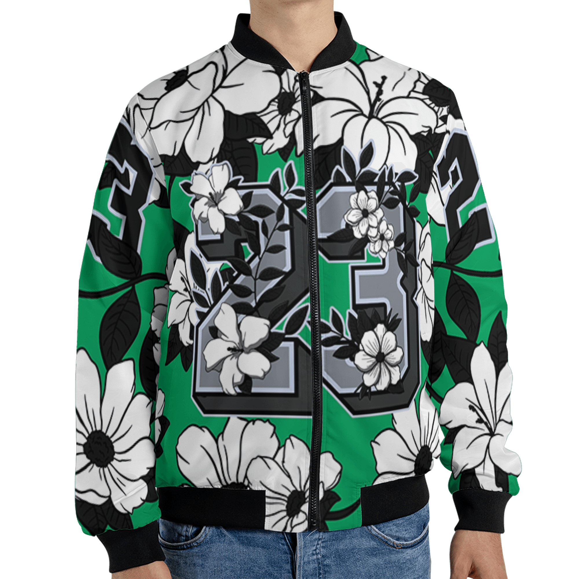 Lucky Green 5s Jacket Match 23 Floral 3D All-Over Print Flowers - NastyJamz