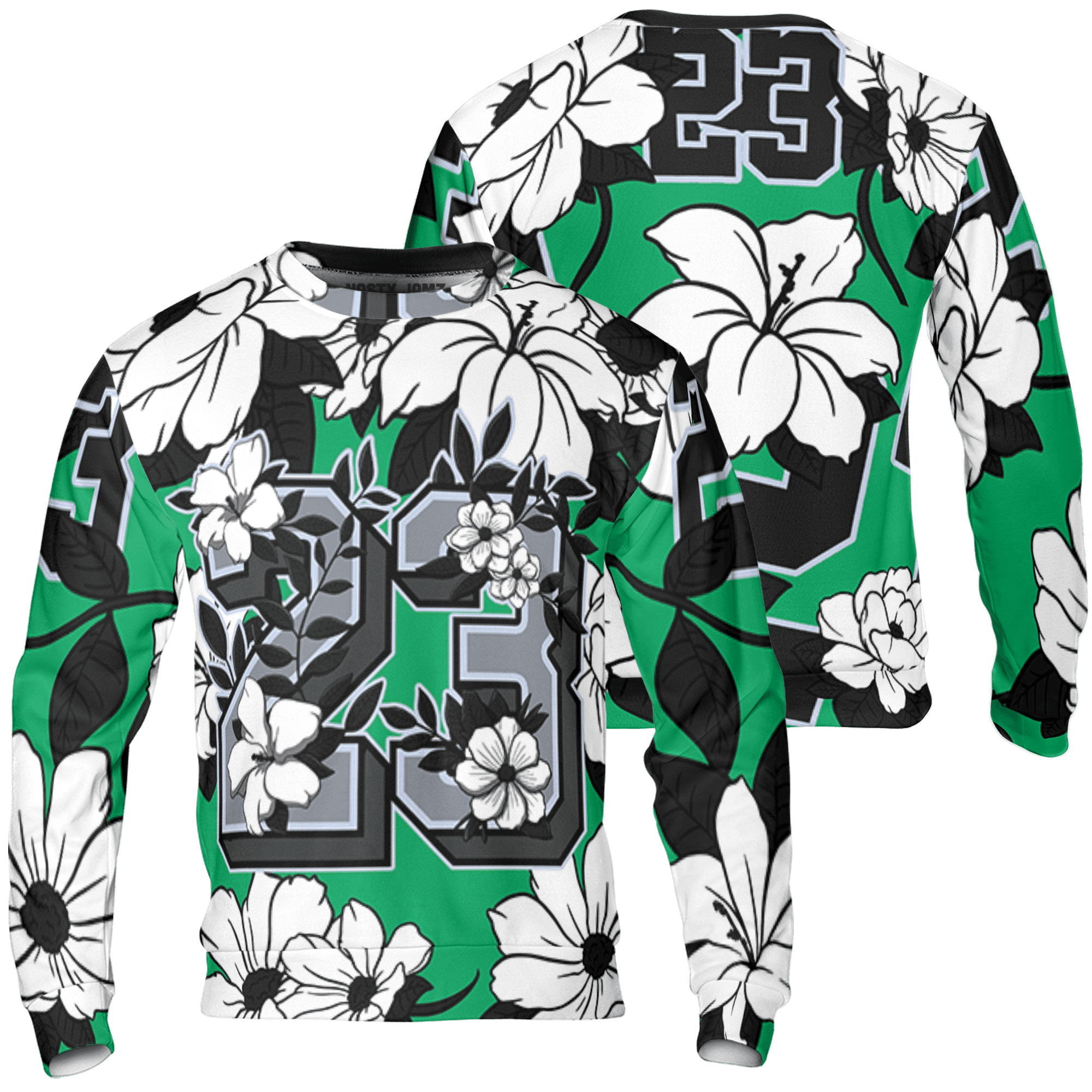 Lucky Green 5s Sweatshirt Match 23 Floral 3D All-Over Print Flowers - NastyJamz
