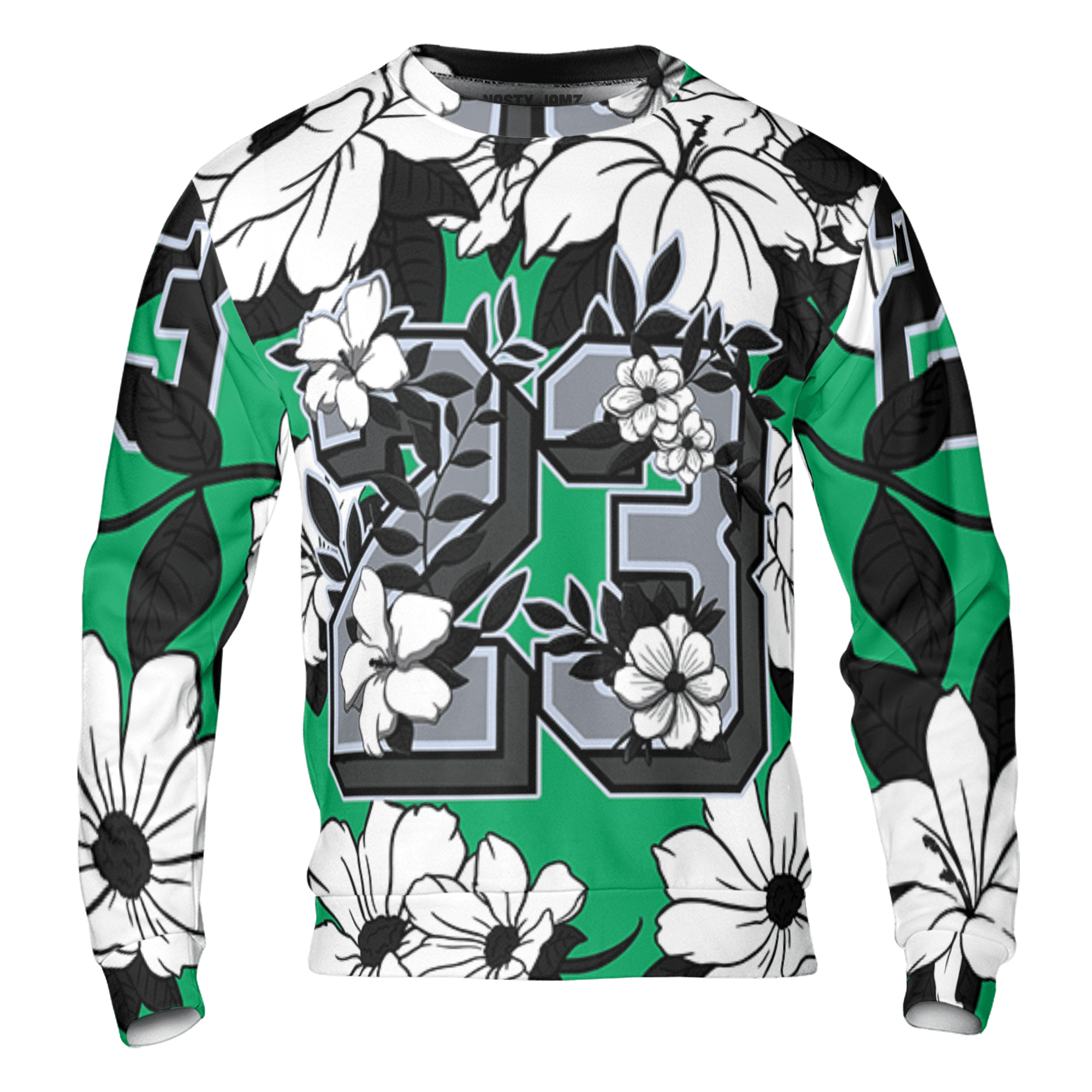 Lucky Green 5s Sweatshirt Match 23 Floral 3D All-Over Print Flowers - NastyJamz