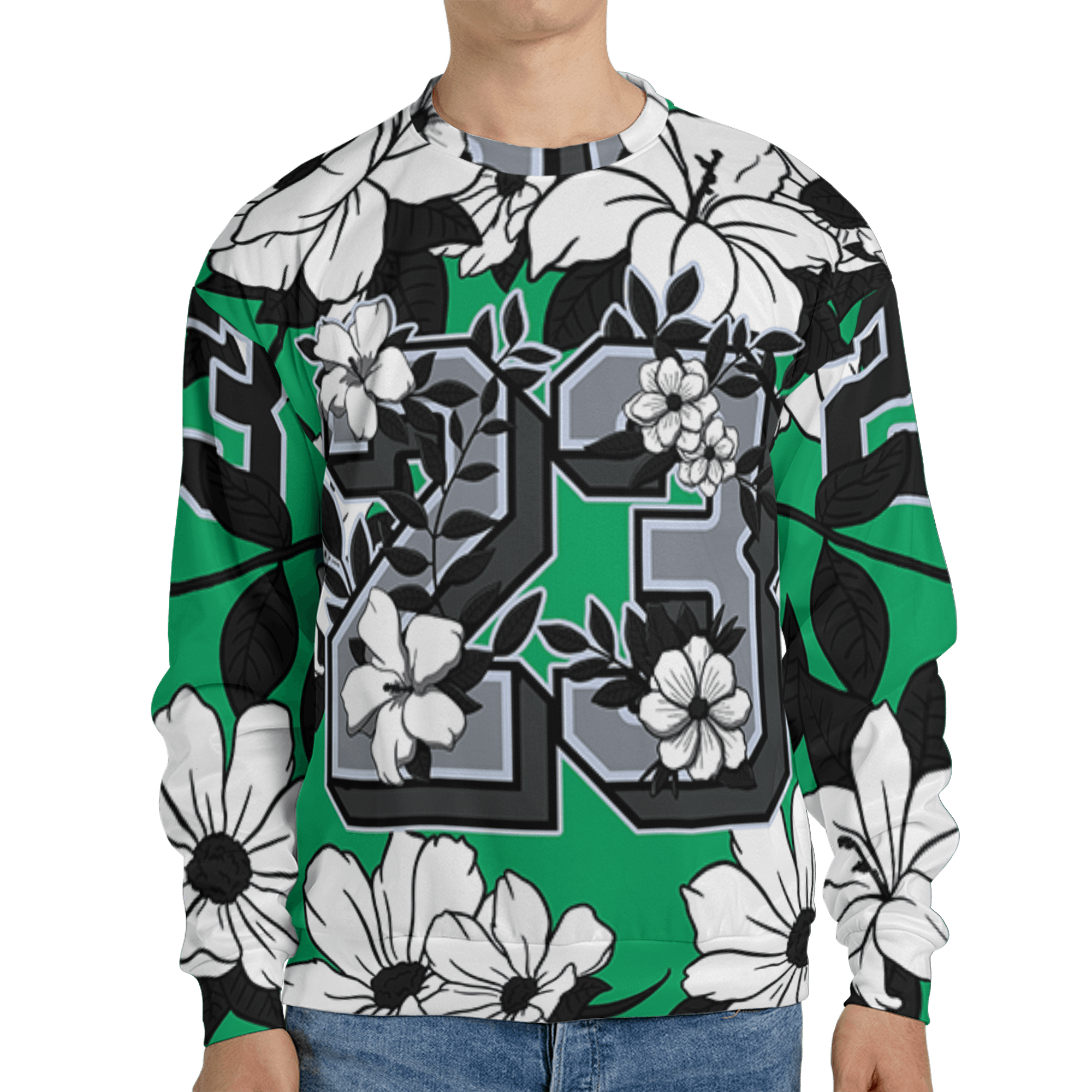 Lucky Green 5s Sweatshirt Match 23 Floral 3D All-Over Print Flowers - NastyJamz