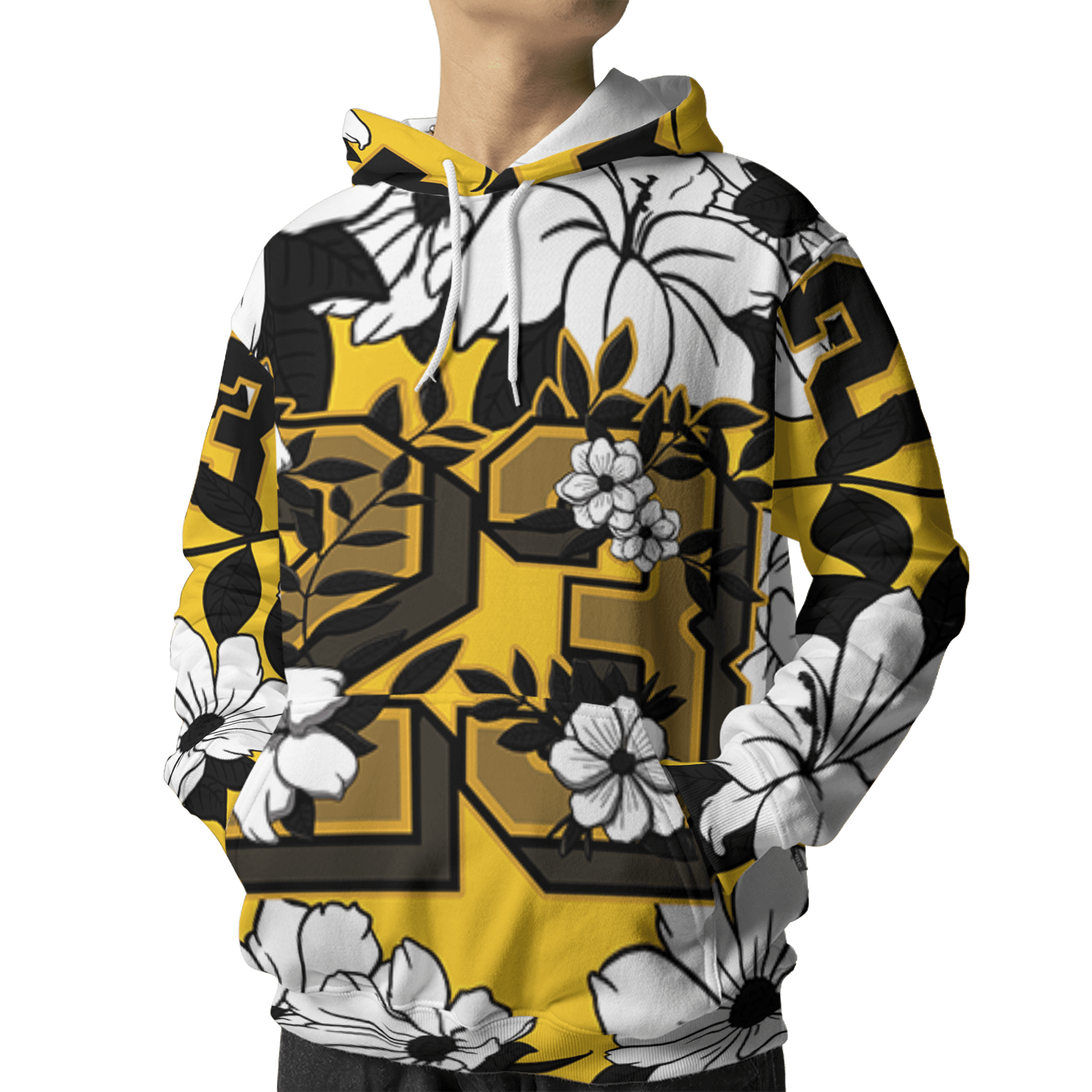 Yellow Ochre 6s Hoodie Match 23 Floral 3D All-Over Print Flowers - NastyJamz