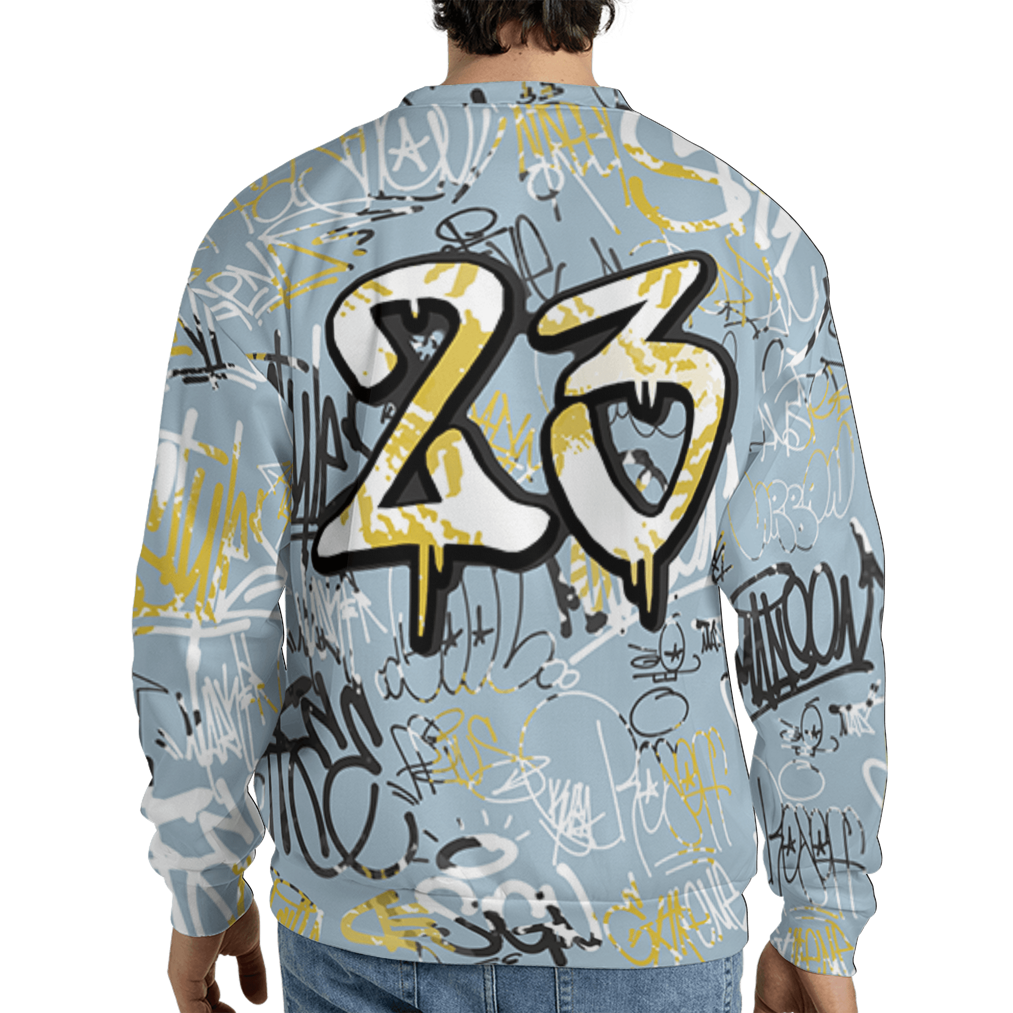 Blue Grey 13s Sweatshirt Match 23 Hiphop 3D All-Over Print Graffiti Pattern - NastyJamz