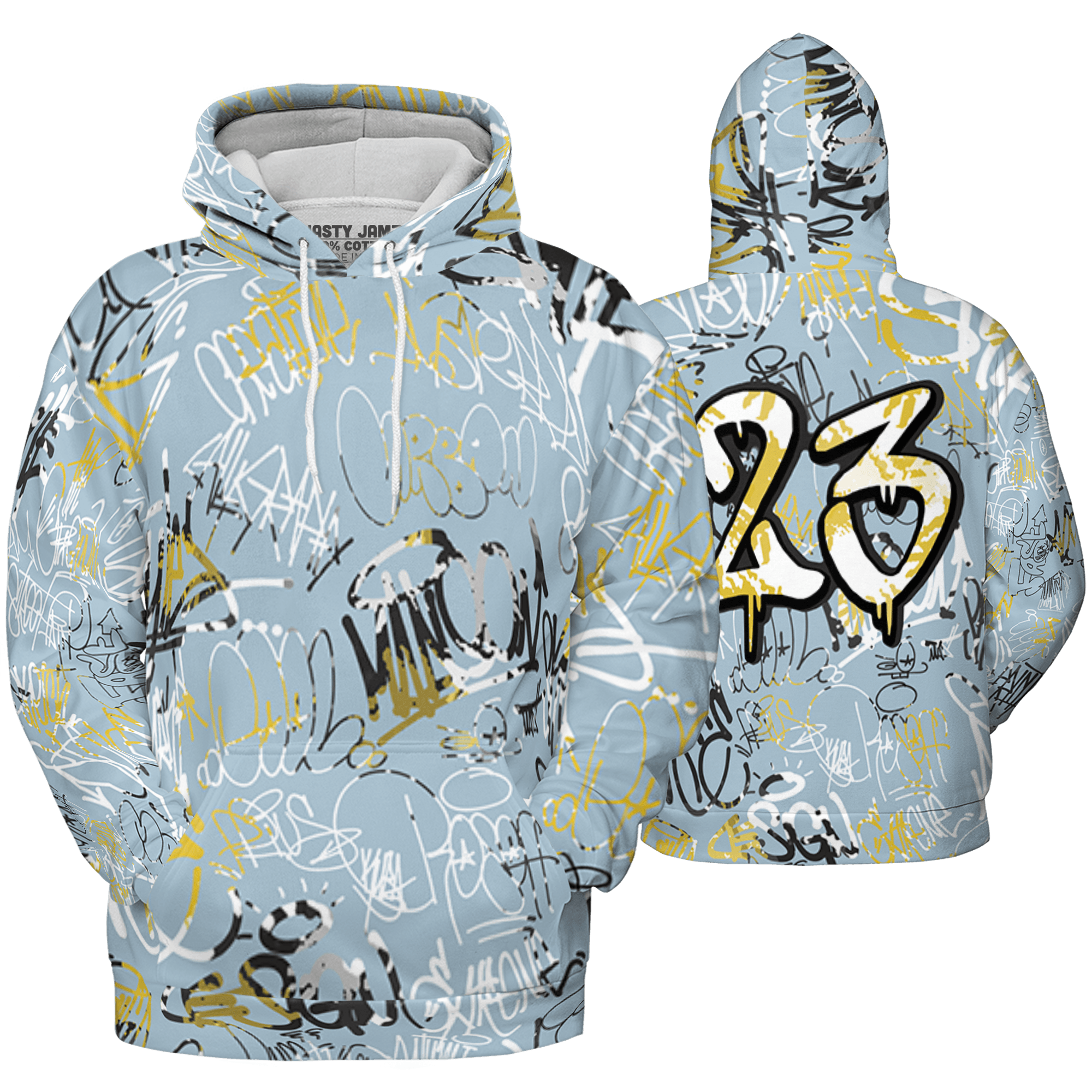 Blue Grey 13s Hoodie Match 23 Hiphop 3D All-Over Print Graffiti Pattern - NastyJamz