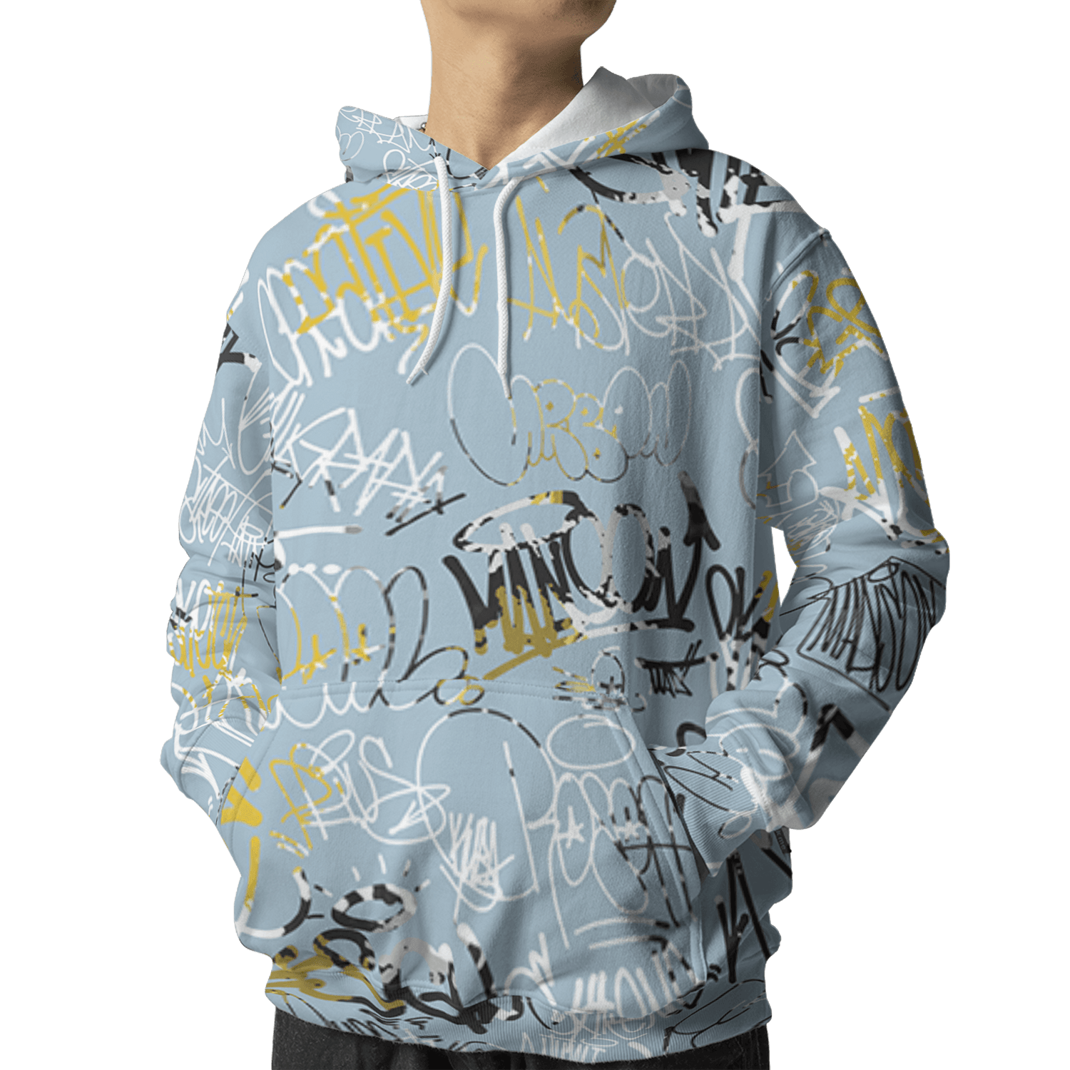 Blue Grey 13s Hoodie Match 23 Hiphop 3D All-Over Print Graffiti Pattern - NastyJamz