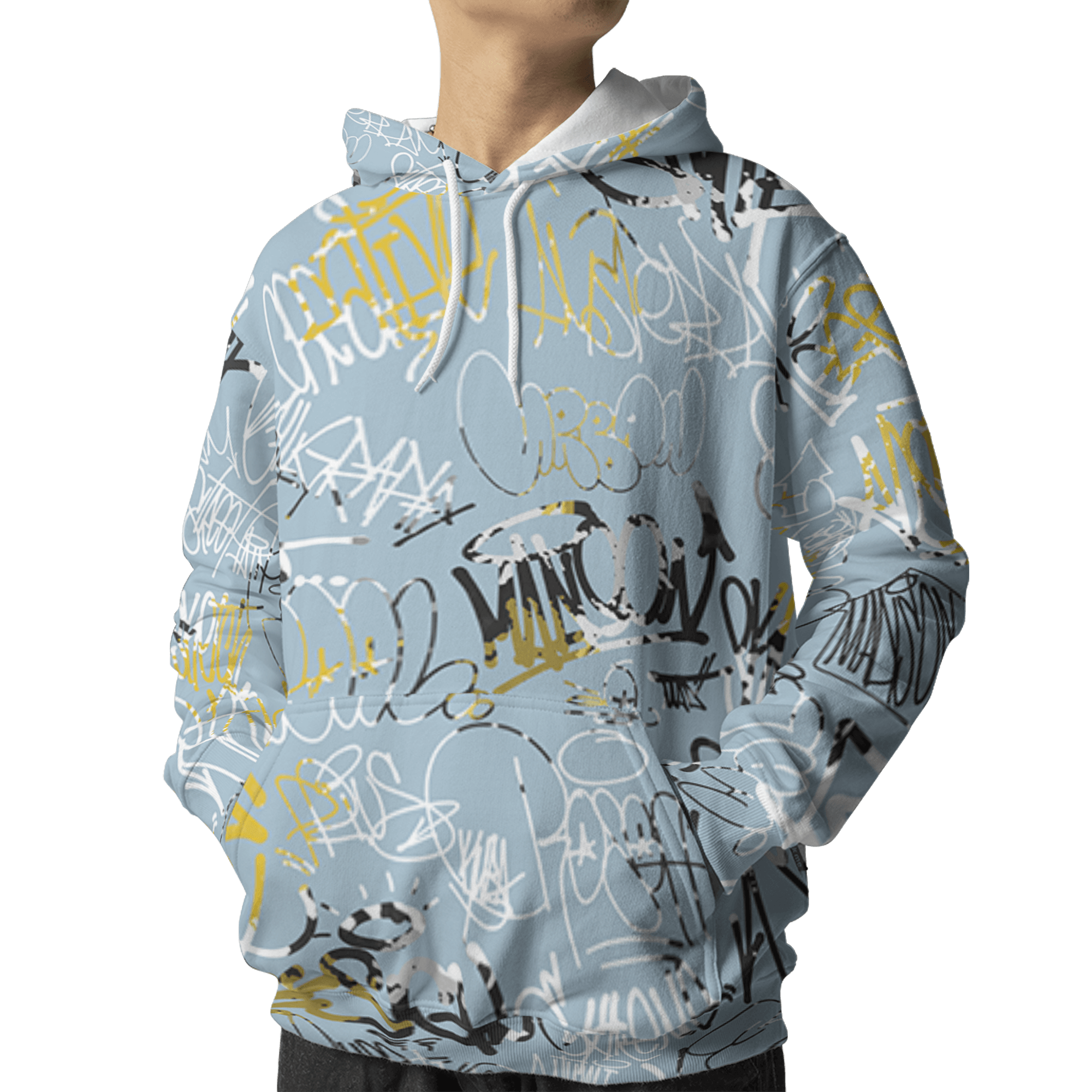 Blue Grey 13s Hoodie Match 23 Hiphop 3D All-Over Print Graffiti Pattern - NastyJamz
