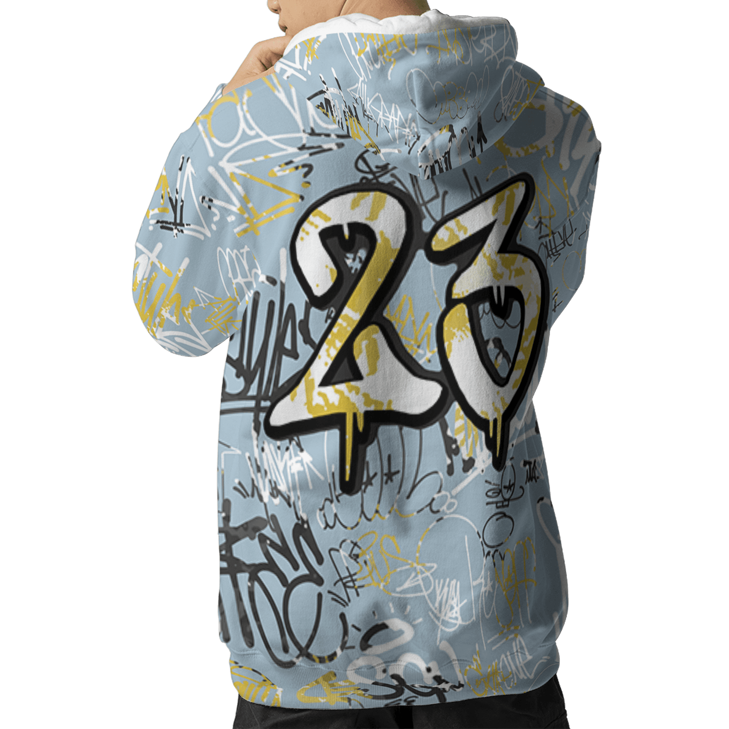 Blue Grey 13s Hoodie Match 23 Hiphop 3D All-Over Print Graffiti Pattern - NastyJamz