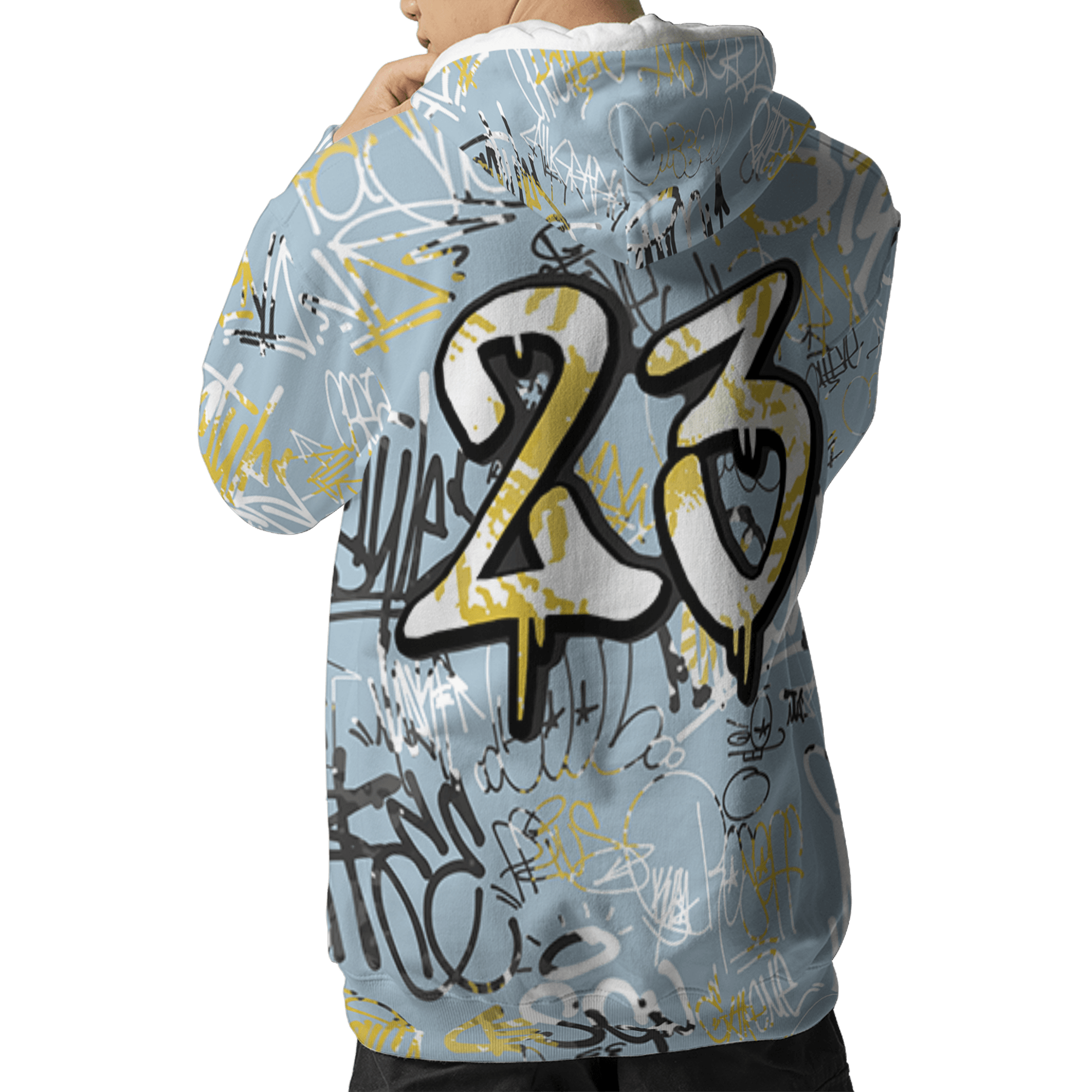 Blue Grey 13s Hoodie Match 23 Hiphop 3D All-Over Print Graffiti Pattern - NastyJamz