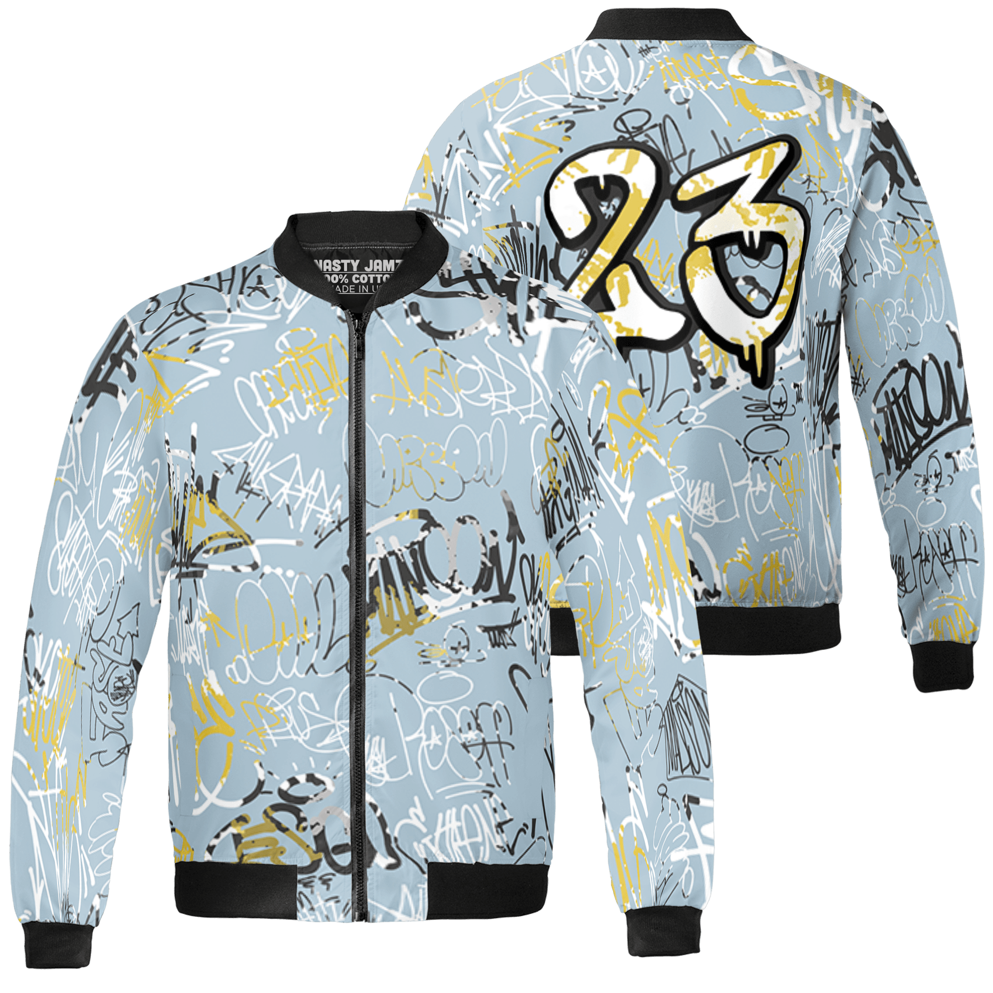 Blue Grey 13s Jacket Match 23 Hiphop 3D All-Over Print Graffiti Pattern - NastyJamz