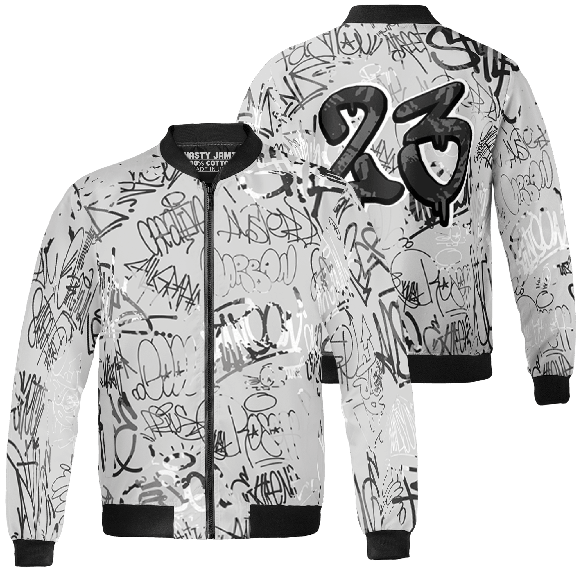 Retro High OG Black White 1s Jacket Match 23 Hiphop 3D All-Over Print Graffiti Pattern - NastyJamz