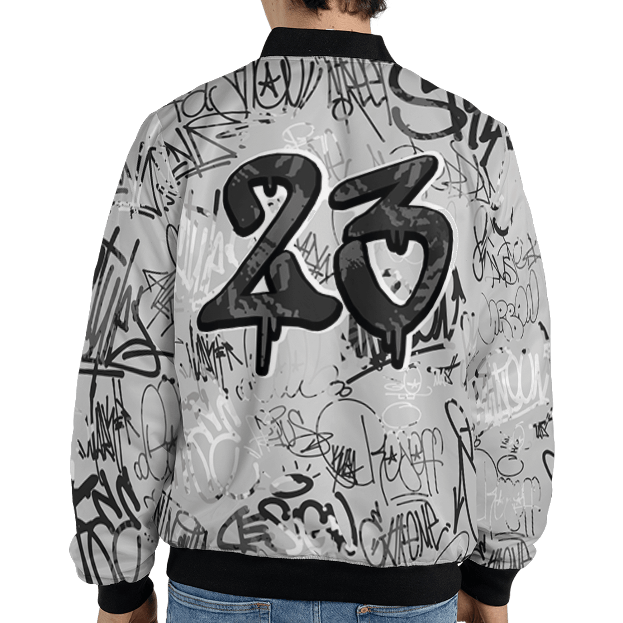 Retro High OG Black White 1s Jacket Match 23 Hiphop 3D All-Over Print Graffiti Pattern - NastyJamz