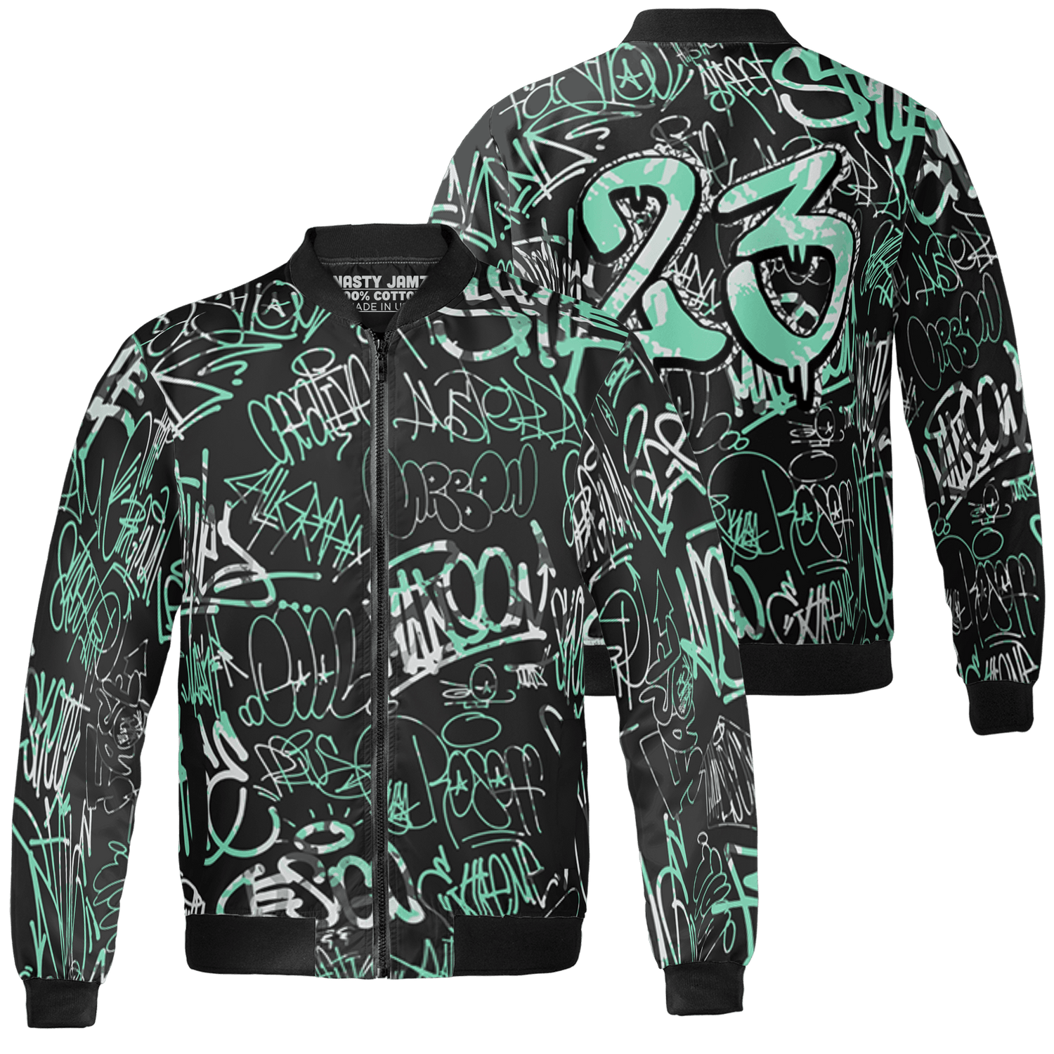 Green Glow 3s Jacket Match 23 Hiphop 3D All-Over Print Graffiti Pattern - NastyJamz