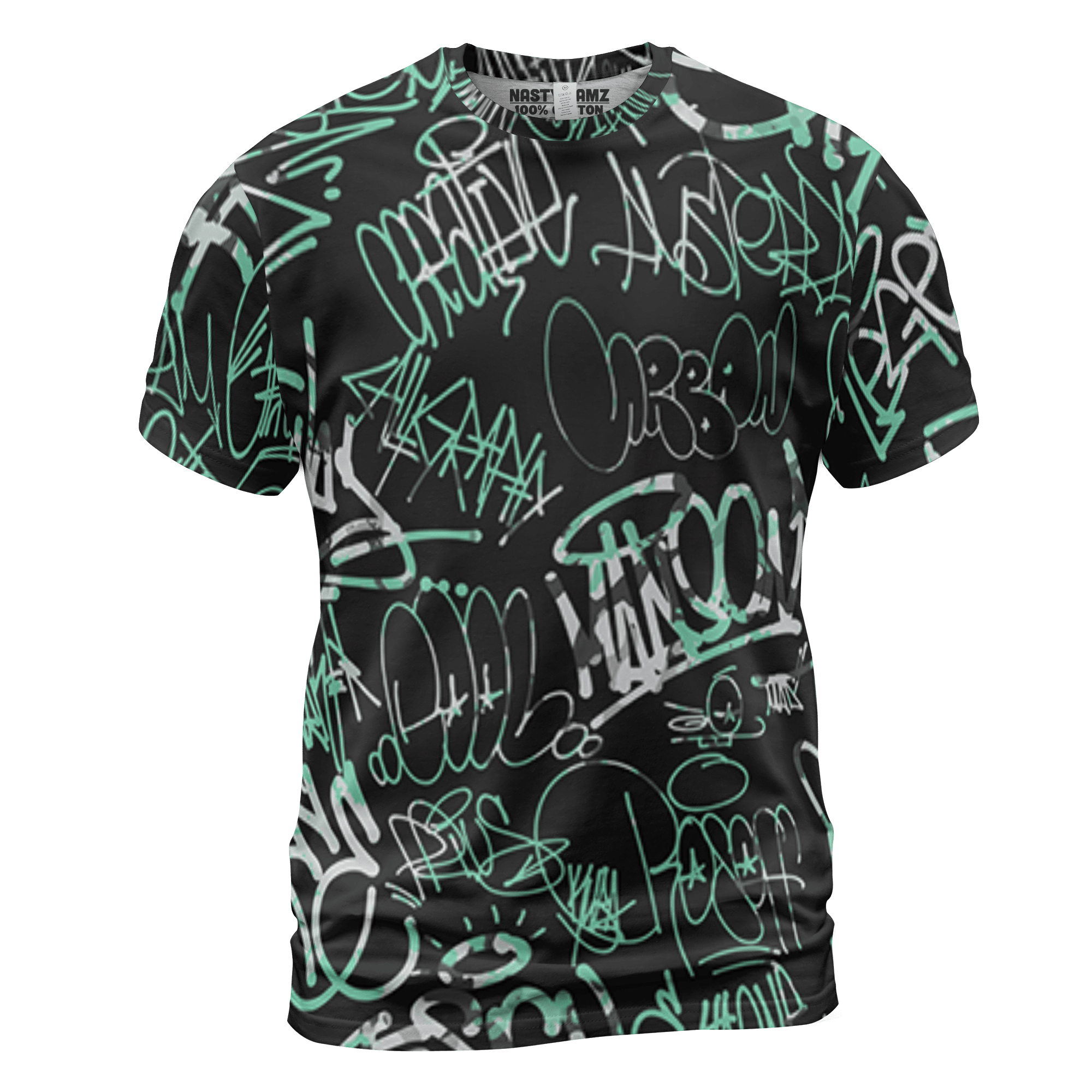 Green Glow 3s T Shirt Match 23 Hiphop 3D All-Over Print Graffiti Pattern - NastyJamz