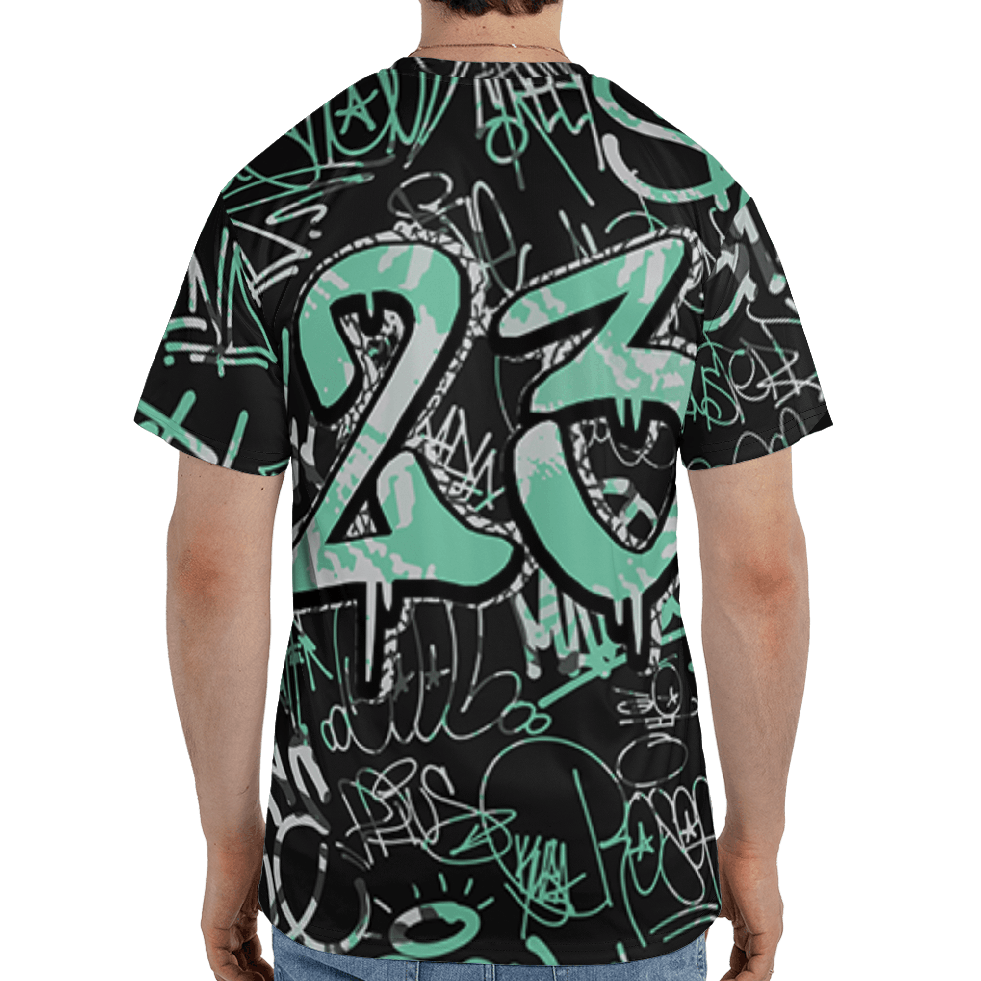 Green Glow 3s T Shirt Match 23 Hiphop 3D All-Over Print Graffiti Pattern - NastyJamz